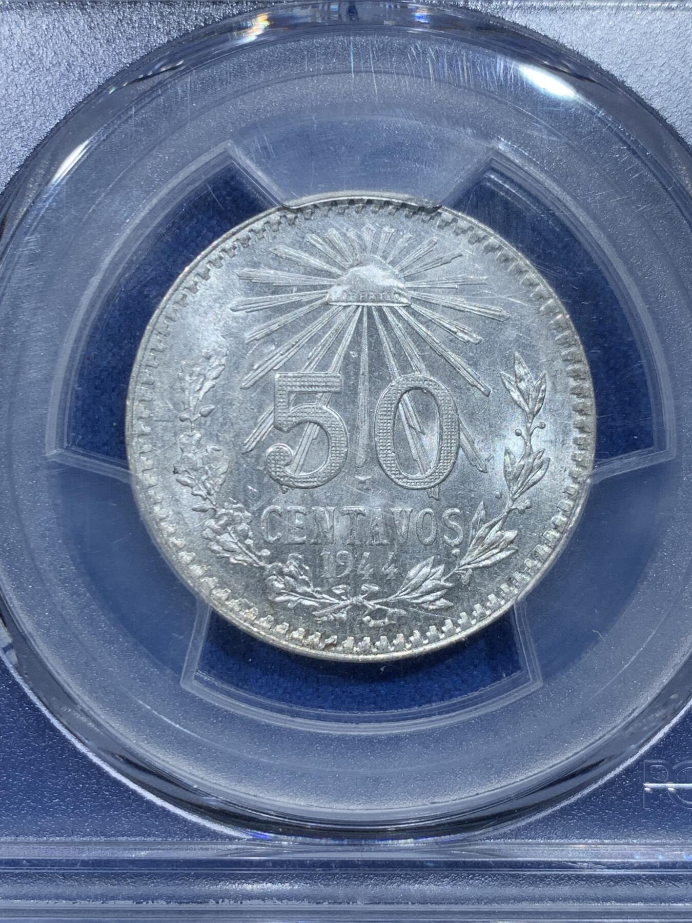 《竞宝斋》第342场 周日，周一，2场连拍 （全场包邮） PCGS MS64 墨西哥1944-M鹰洋50C银币