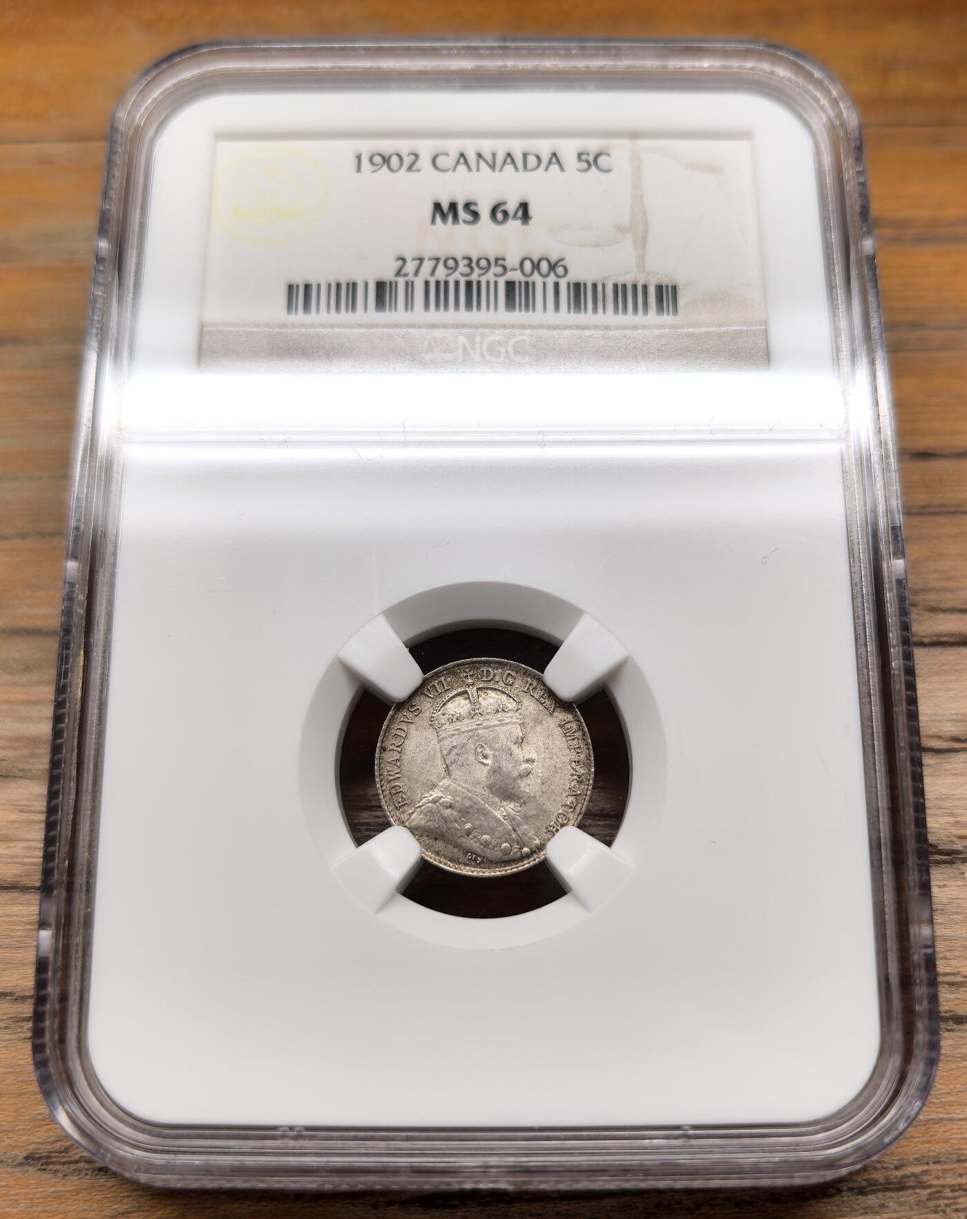 凡希社世界钱币微拍第二百九十四期 1902加拿大爱七5分银币NGC-MS64