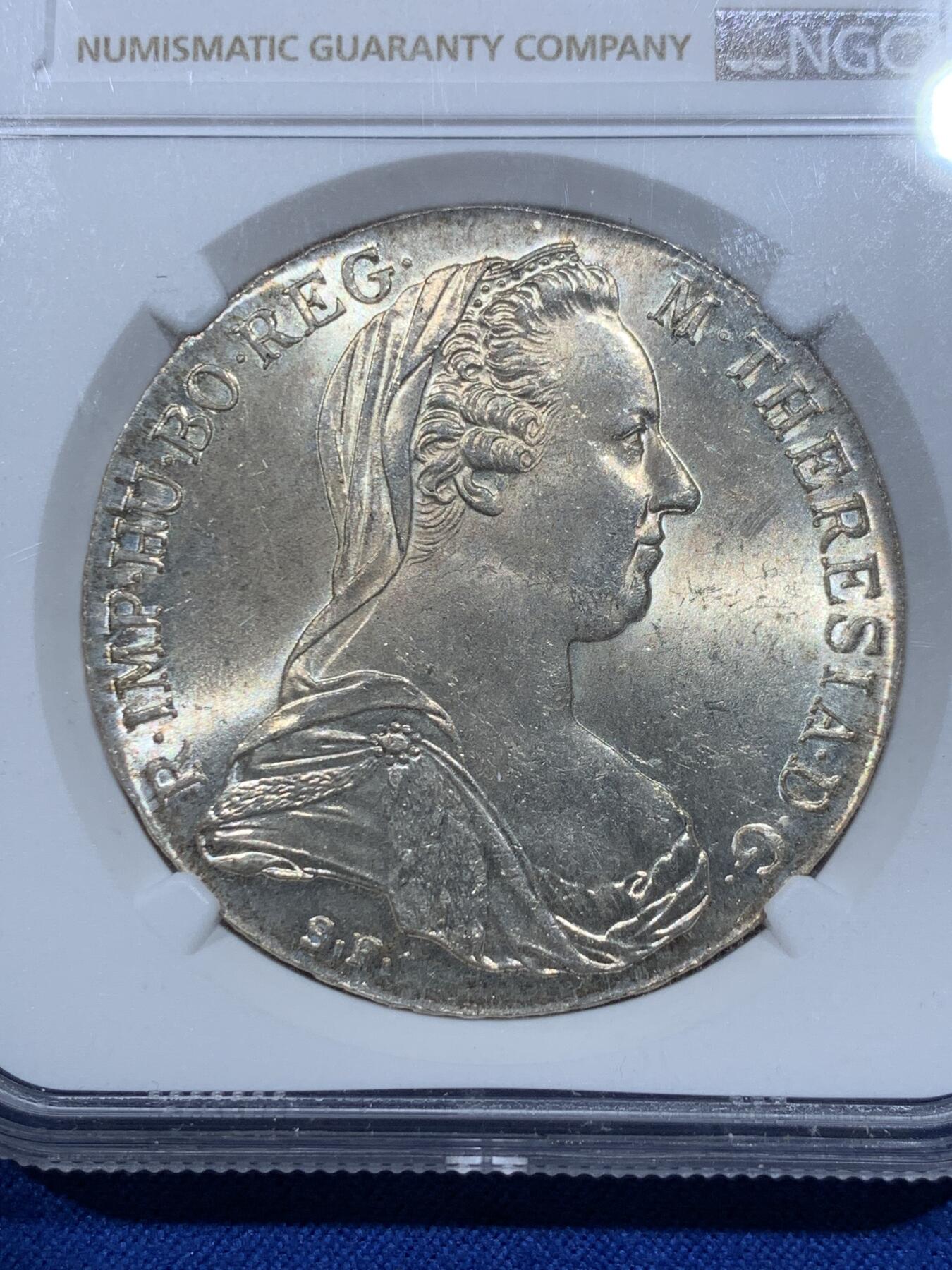 《竞宝斋》第342场 周日，周一，2场连拍 （全场包邮） NGC MS62 奥匈帝国1780年奥地利女王大奶妈1泰勒官方后铸版银币，黄油光，状态好。