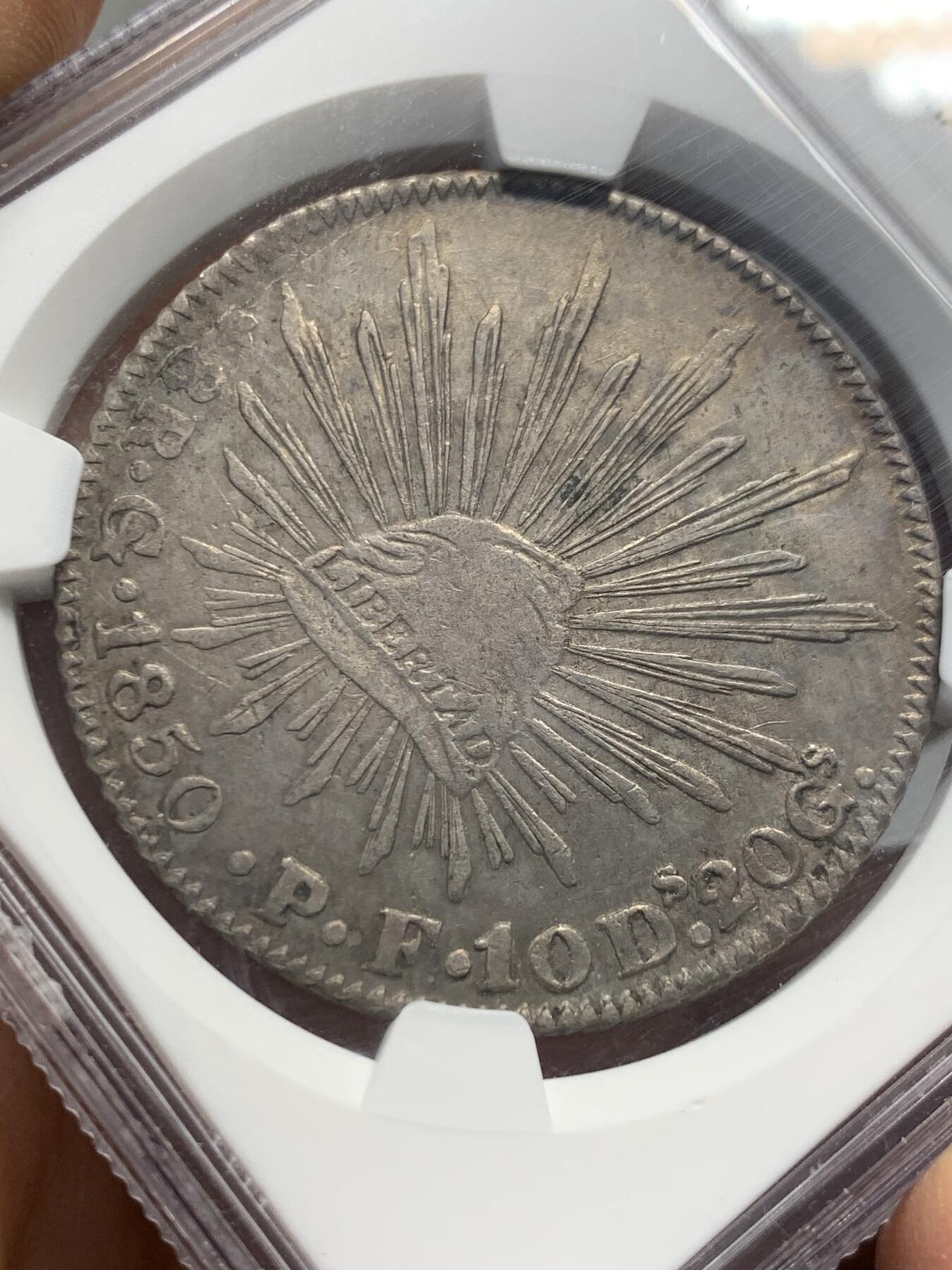 《竞宝斋》第342场 周日，周一，2场连拍 （全场包邮） NGC AUD 墨西哥 鹰洋 8瑞尔 1850 GO PF 中期鹰 AU状态难得