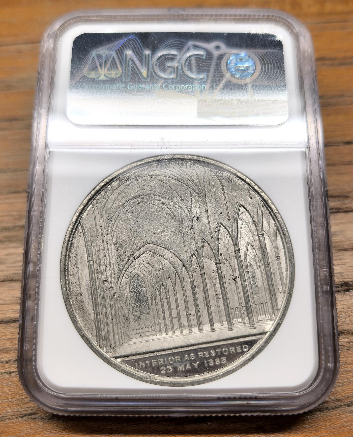 凡希社世界钱币微拍第二百九十四期 1883英国爱丁堡圣吉尔斯大教堂内部修复纪念白色金属章NGC-MS61
