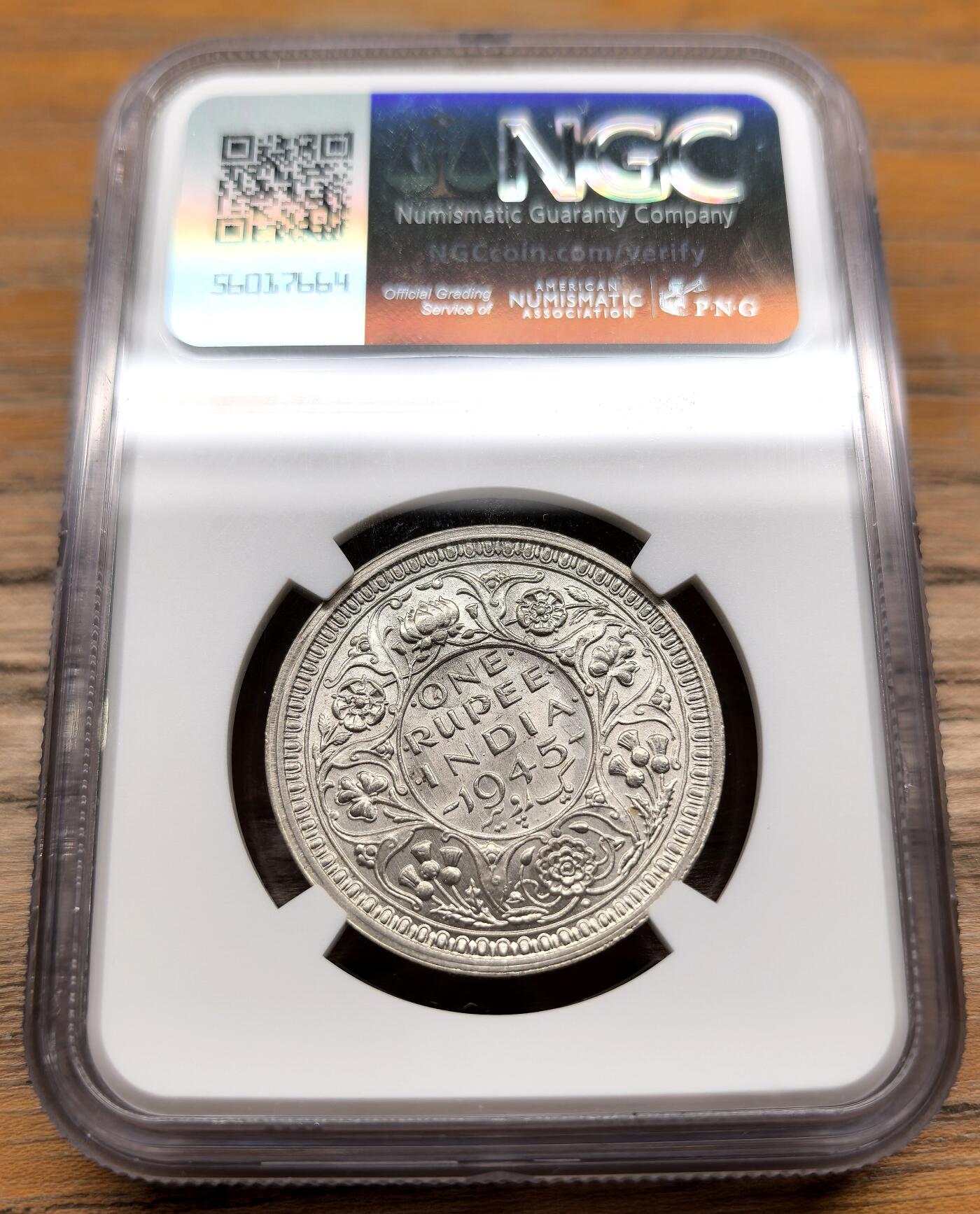 凡希社世界钱币微拍第二百九十四期 1945英属印度乔六银卢比NGC-MS63