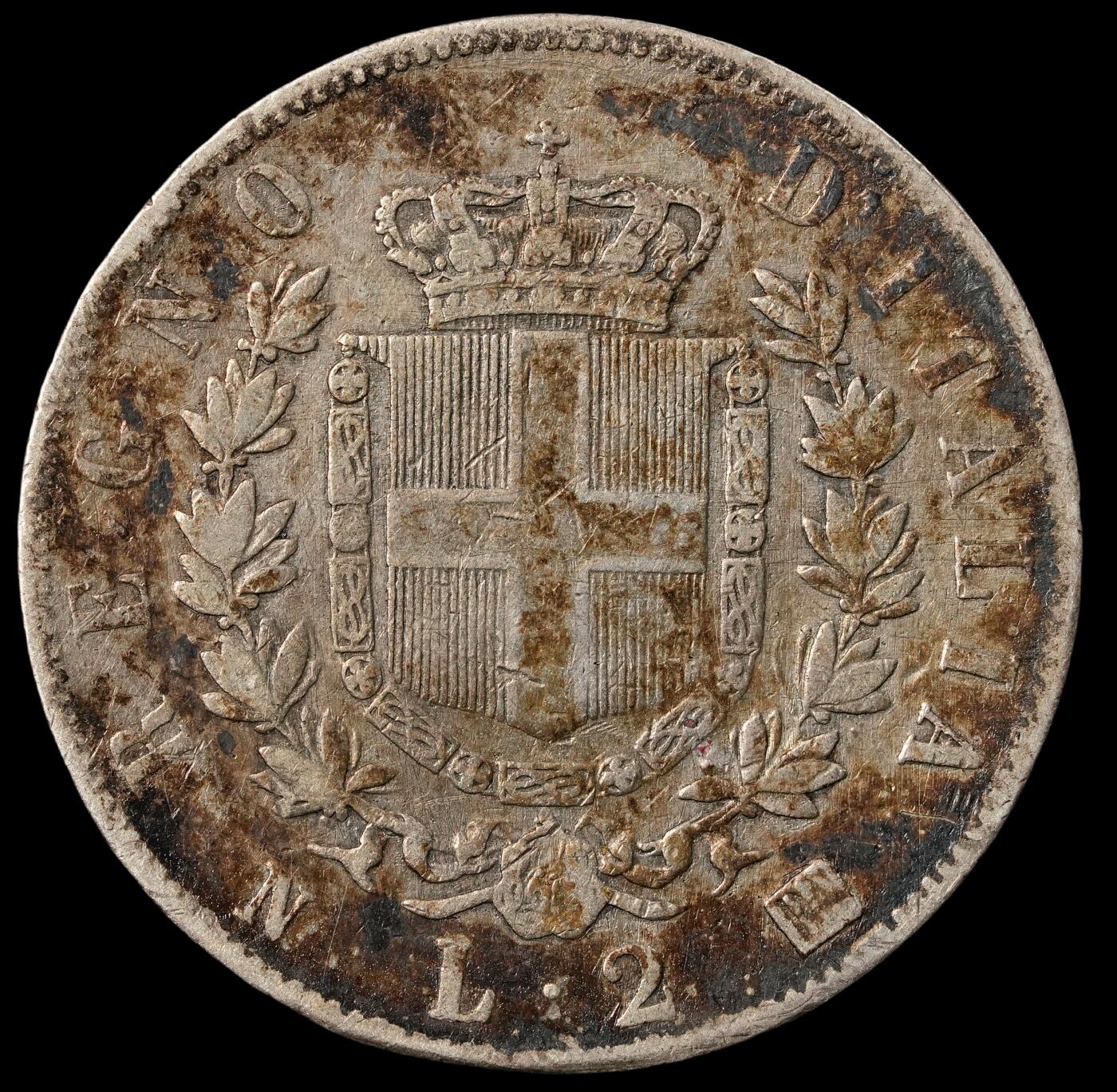 修遠堂世界钱币第五十二期 全场包邮 1863年意大利2里拉银币 9.79g