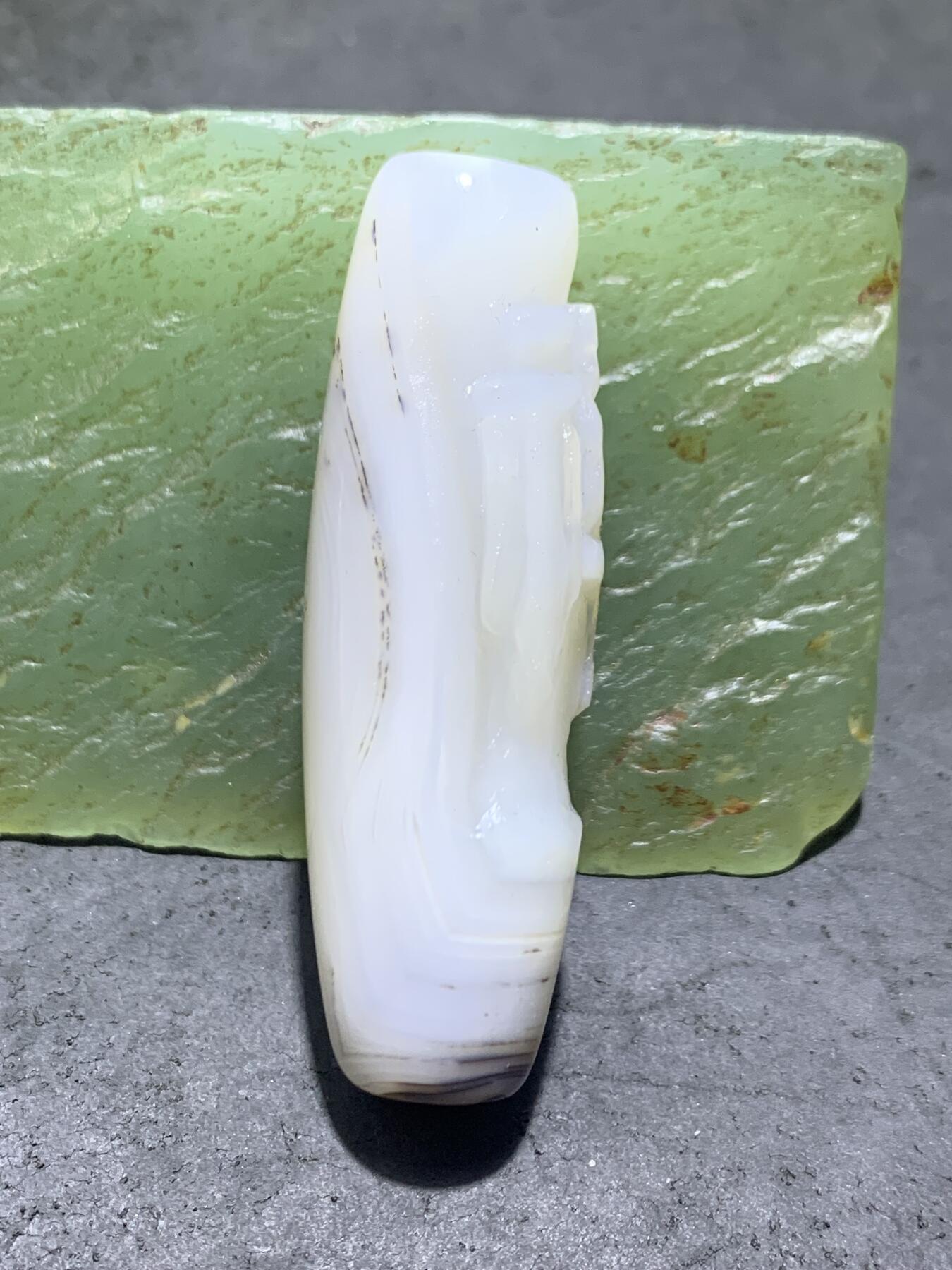 精美高玉化草花纹海洋玉髓手工雕刻禅字大桶珠一个