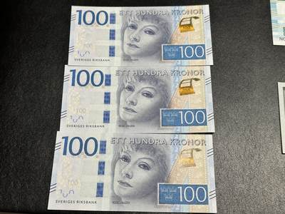 《外钞收藏家》第四百六十二期 - 瑞典100克朗 嘉宝 三张一起 全新 绝品