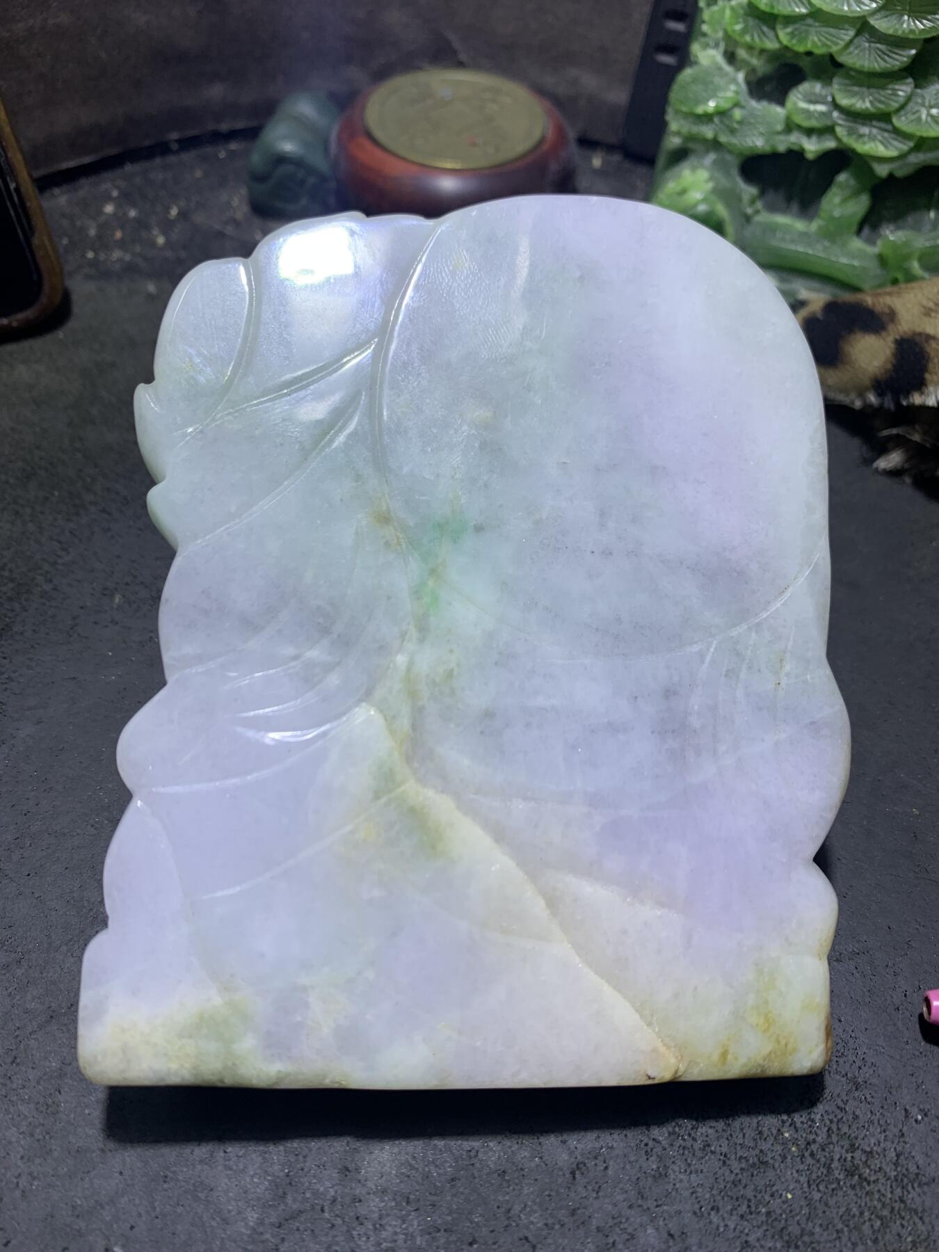 天然A货翡翠糯种飘花雕刻弥勒佛牌子摆件一个！