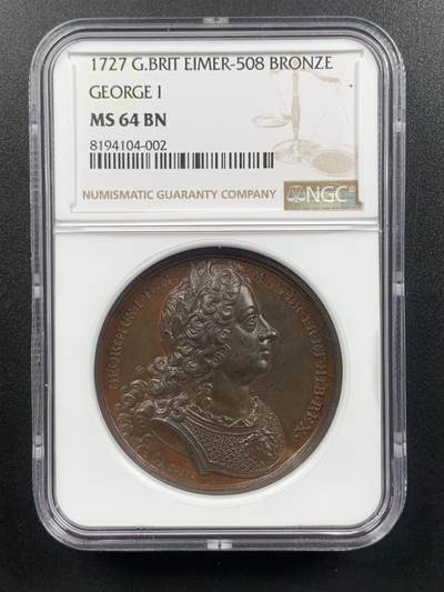 掌中浮雕-藏着的欧洲第020场 - 1727年英国乔治一世纪念铜章，40mm