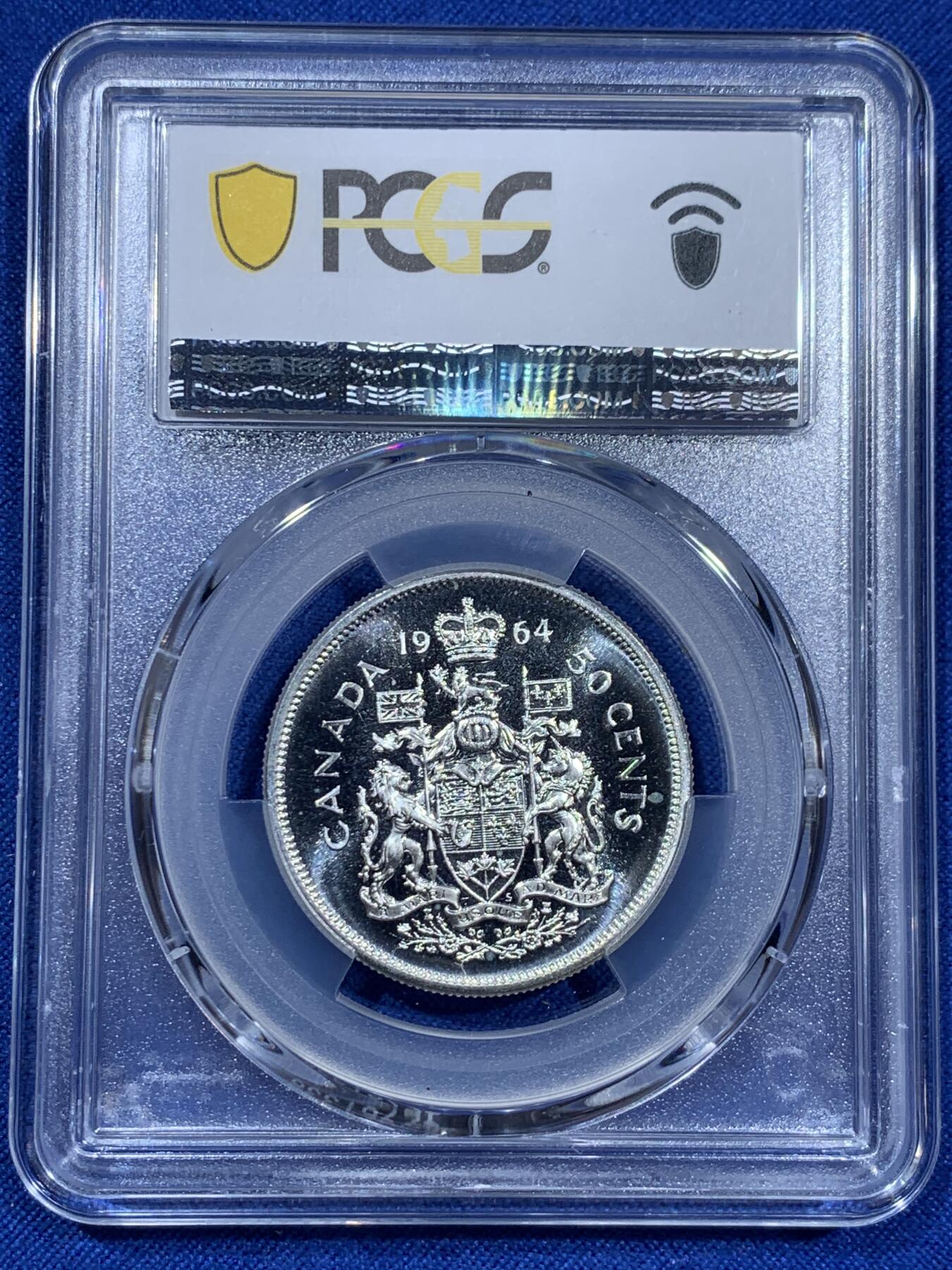 《竞宝斋》第343场 周日，周一，2场连拍 （全场包邮） PCGS PL67 加拿大1964年50分精制银币，高分好品，亚军分！