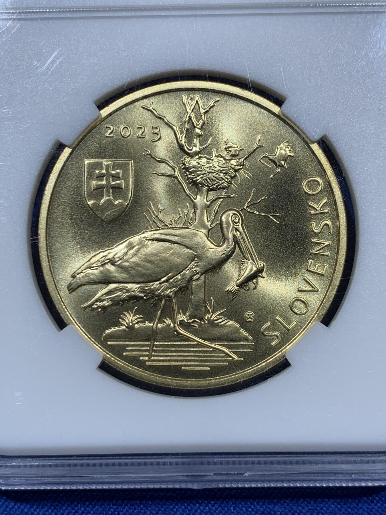 《竞宝斋》第343场 周日，周一，2场连拍 （全场包邮） 两枚一组 NPGS CPS 1979年中国与美国建立外交关系纪念章+奈斯评级 PF70 斯洛伐克2023年动植物群系列-黑鹳5欧元纪念币