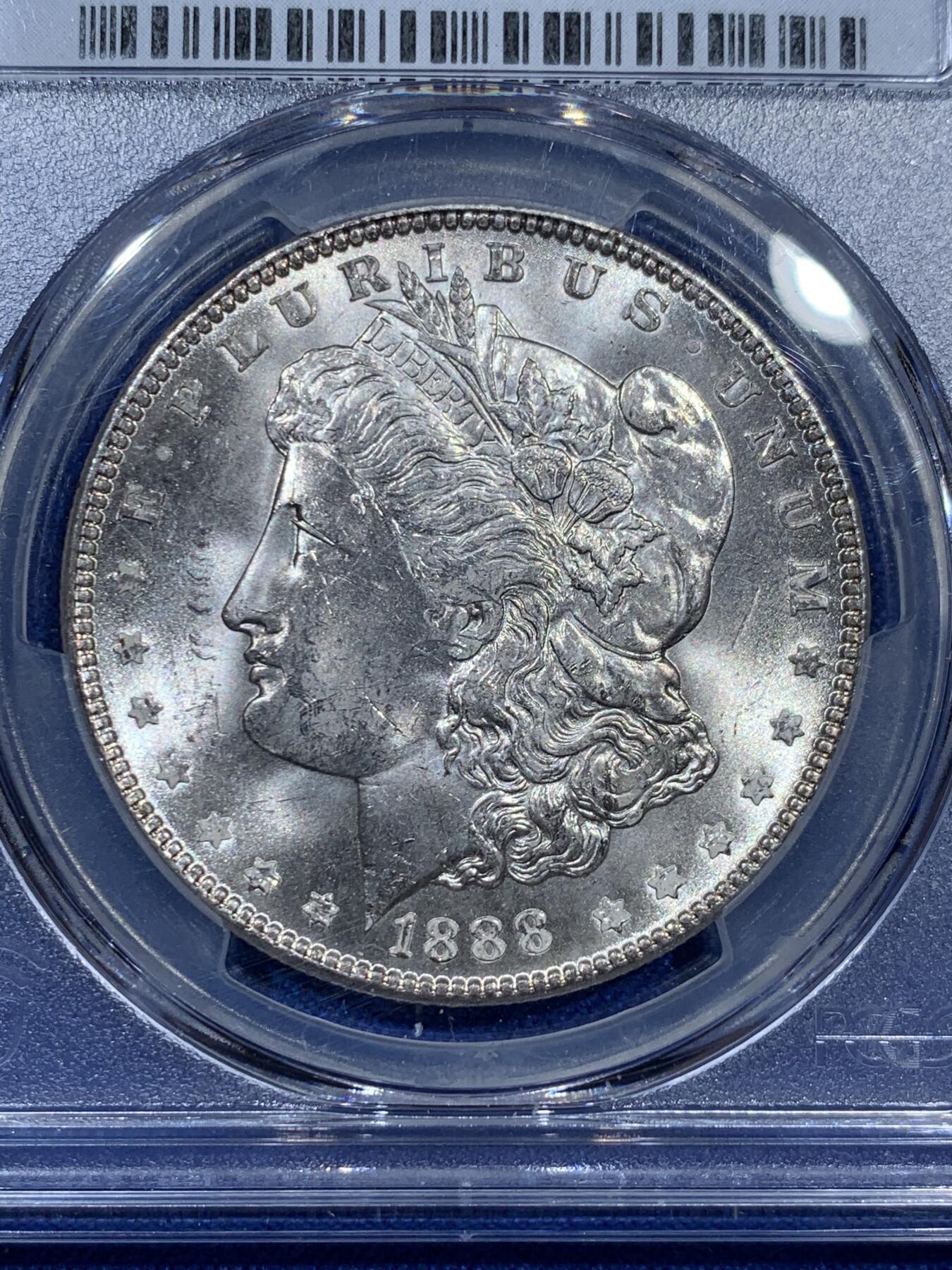 《竞宝斋》第343场 周日，周一，2场连拍 （全场包邮） PCGS MS63 美国1888年摩根女神1美元银币 吉祥年份