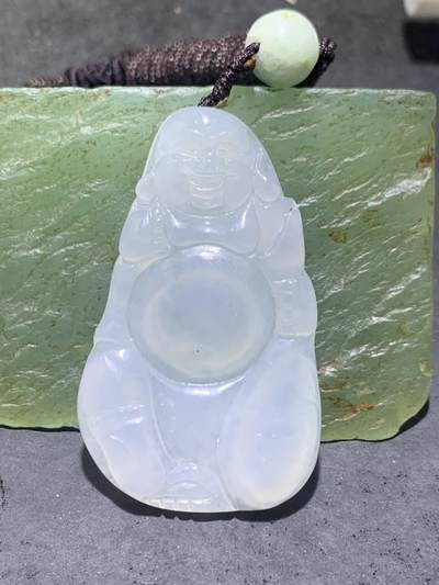 天然A货冰糯种翡翠雕刻布袋和尚吊坠一个！ - 天然A货冰糯种翡翠雕刻布袋和尚吊坠一个！