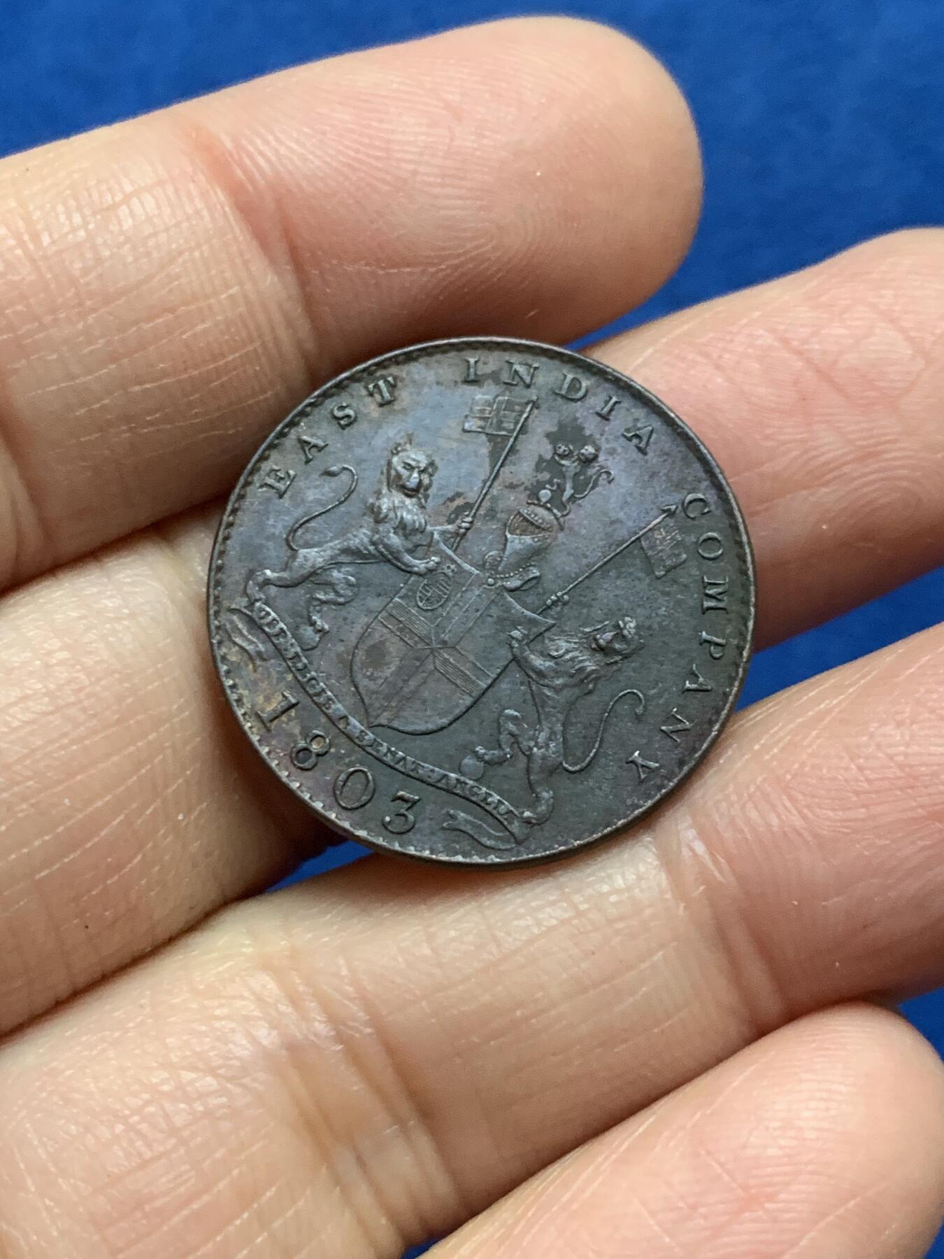 《竞宝斋》第343场 周日，周一，2场连拍 （全场包邮） 1803年英属东印度公司10CASH铜币 早期年份