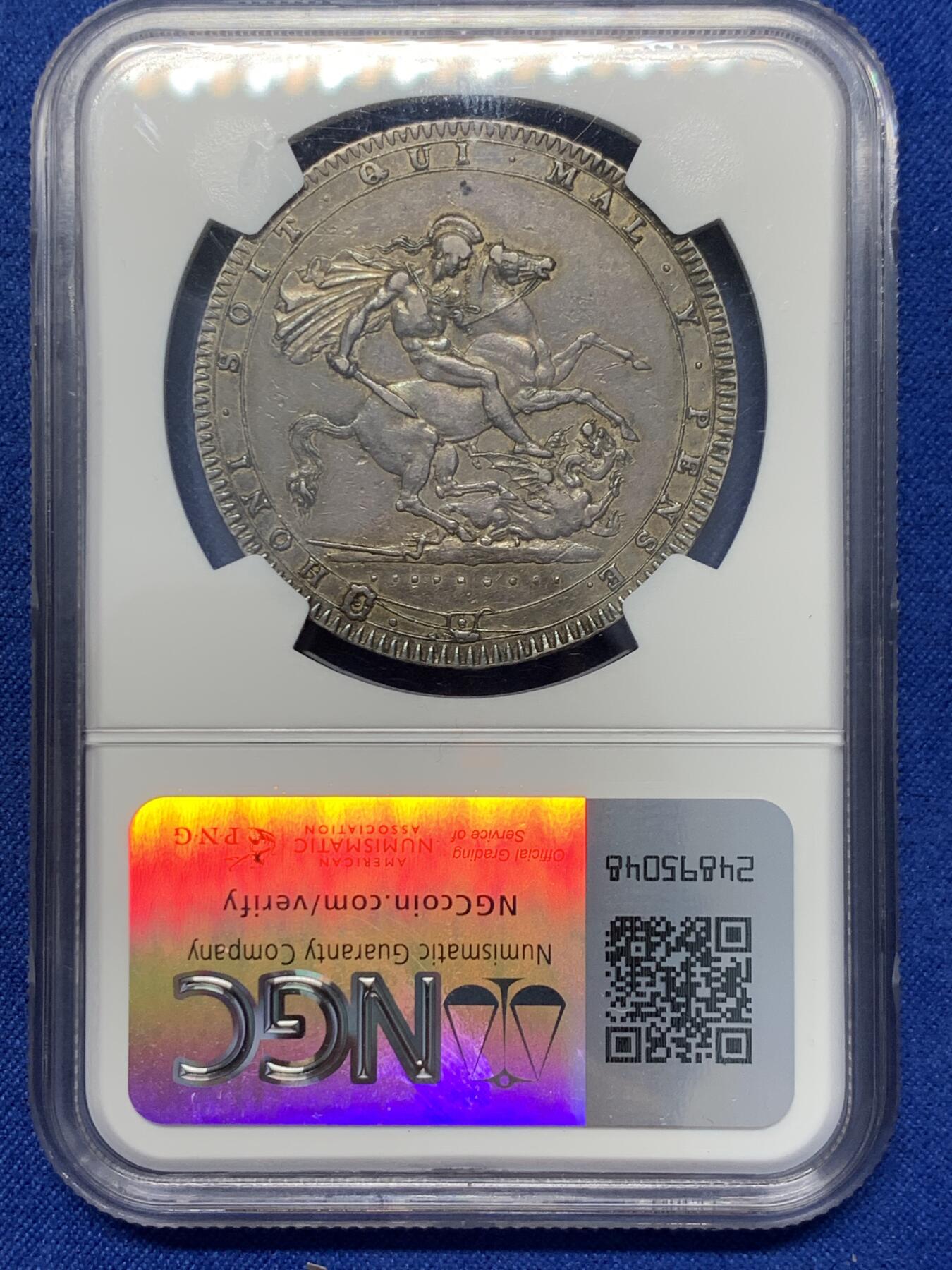 《竞宝斋》第343场 周日，周一，2场连拍 （全场包邮） NGC AU50 英国1820年乔治三世克朗银币，英伦老包浆。
