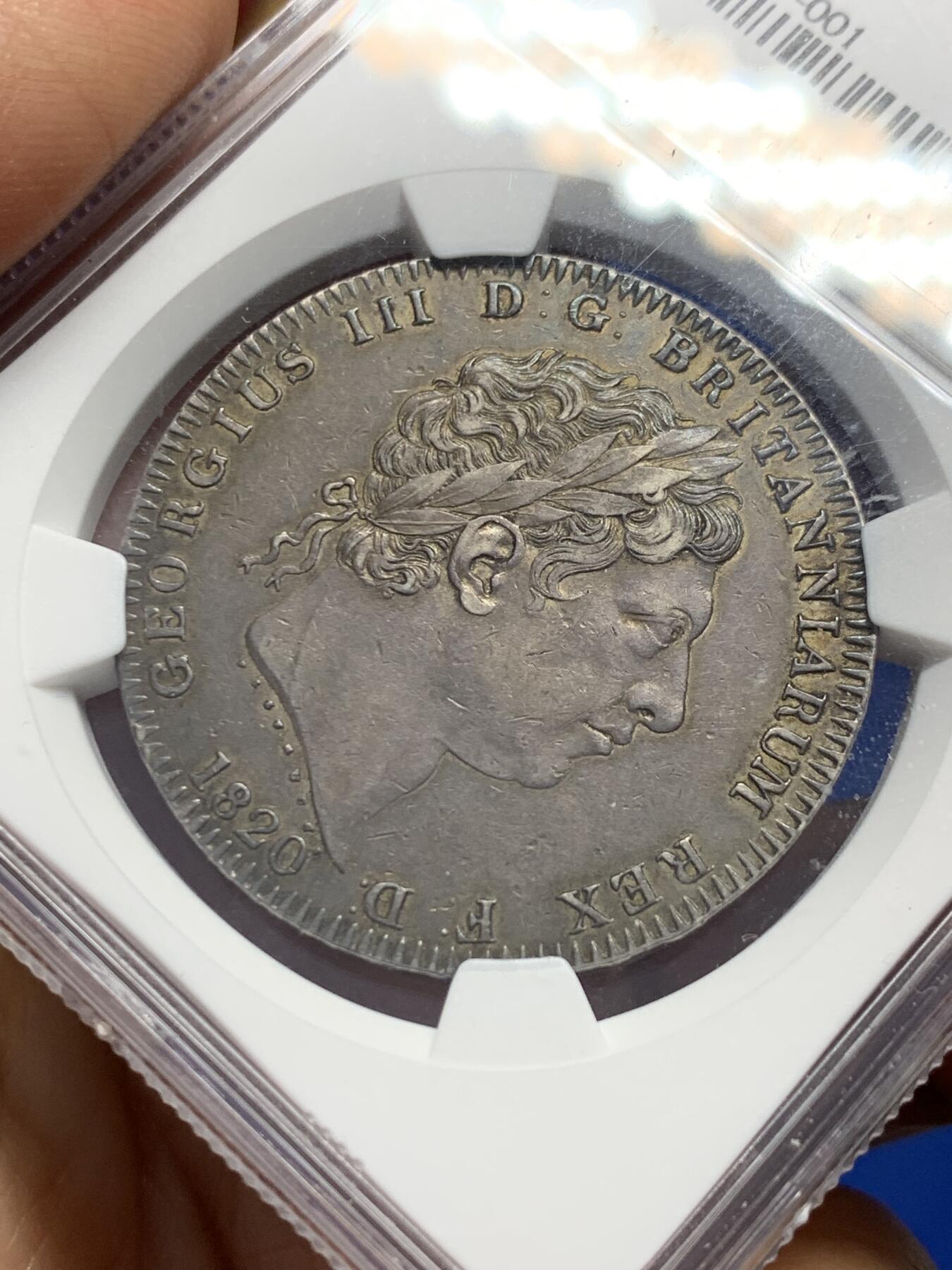 《竞宝斋》第343场 周日，周一，2场连拍 （全场包邮） NGC AU50 英国1820年乔治三世克朗银币，英伦老包浆。