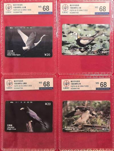 《卡拍》第318期拍卖1月5日晚22：10时延时截拍 重庆田村卡《珍贵野鸟》四全新卡，公博评级MS68分。