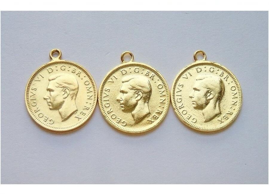 单枚价 英国二战期间乔治六世镀金高浮雕精制币章吊坠20MM