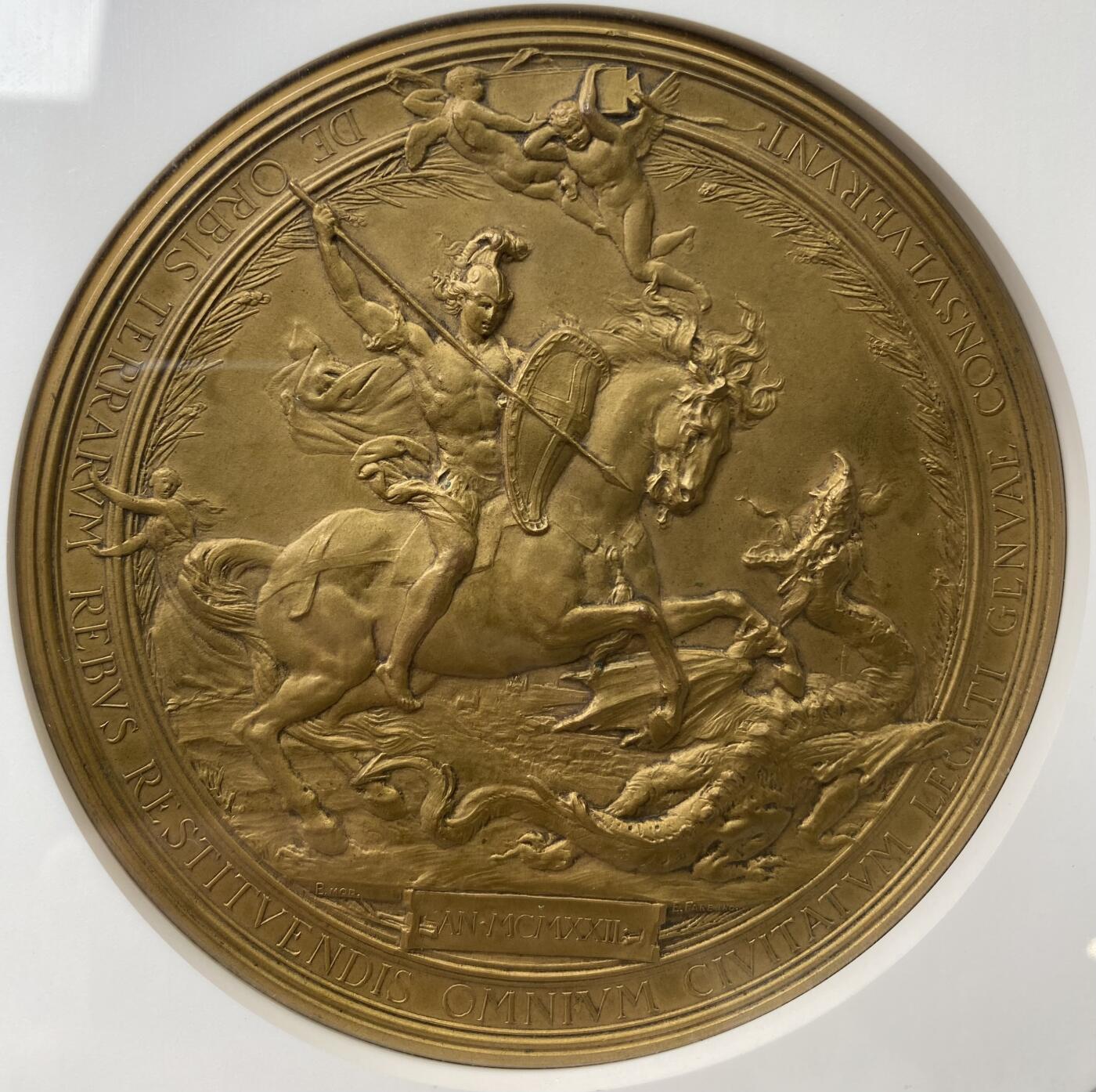 万国钱币拍卖第040期（万国2025新年大拍） NGC MS64 1922年意大利热那亚国际会议暨哥伦布发现美洲大陆430周年纪念大铜章 巨型102MM 名家Ludovico Pogliaghi设计 Angelo Cappuccio雕刻  结合了艺术、历史和收藏属性的顶级名章 400g 102mm 盒子一并赠送