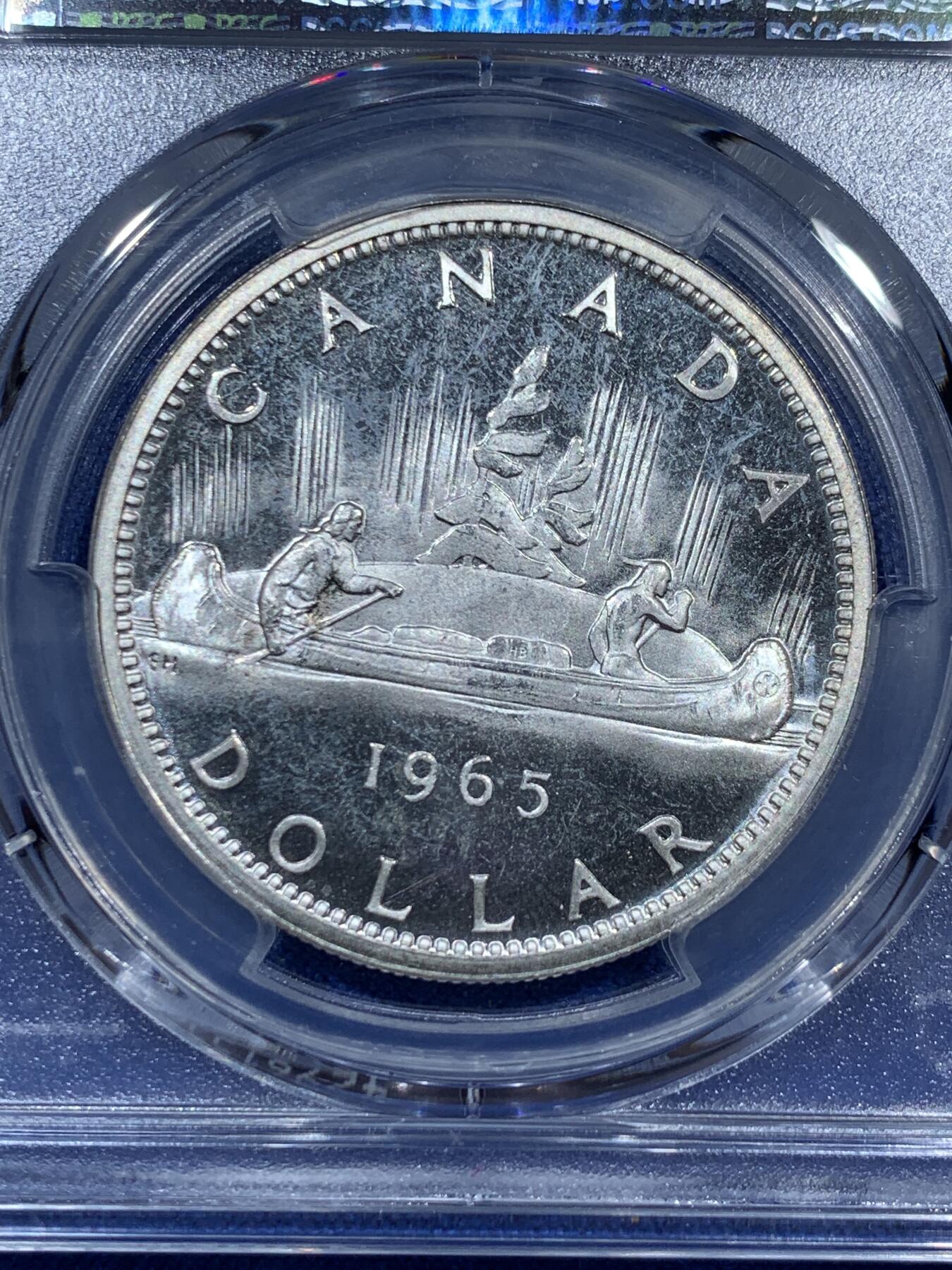 《竞宝斋》第343场 周日，周一，2场连拍 （全场包邮） PCGS PL66CAM 加拿大1965划皮船1元精制银币，币面干净漂亮！CA浮雕工艺少见！