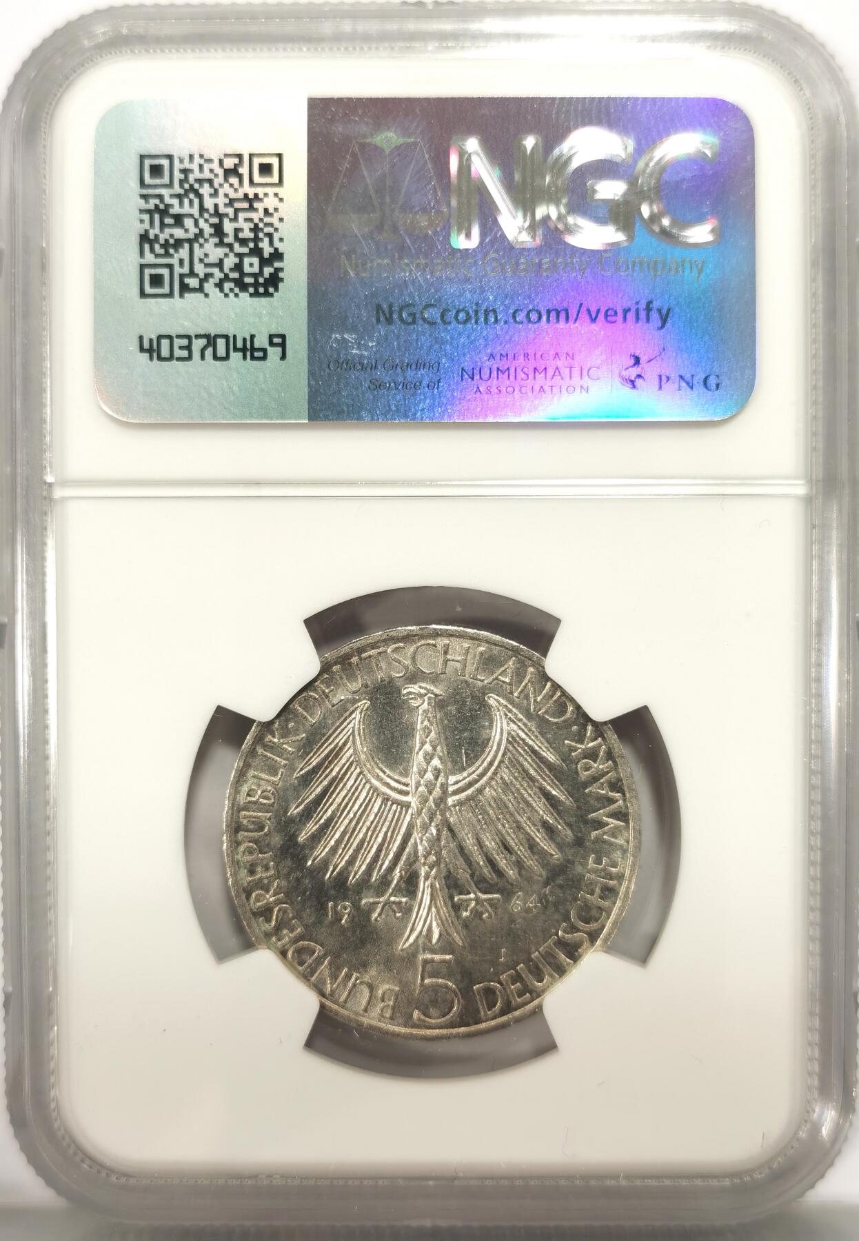 博洋堂世界钱币拍卖第106期（全场包邮） NGC UNC 联邦德国西德1964年费希特逝世150周年5马克纪念银币，西德五大天王之一