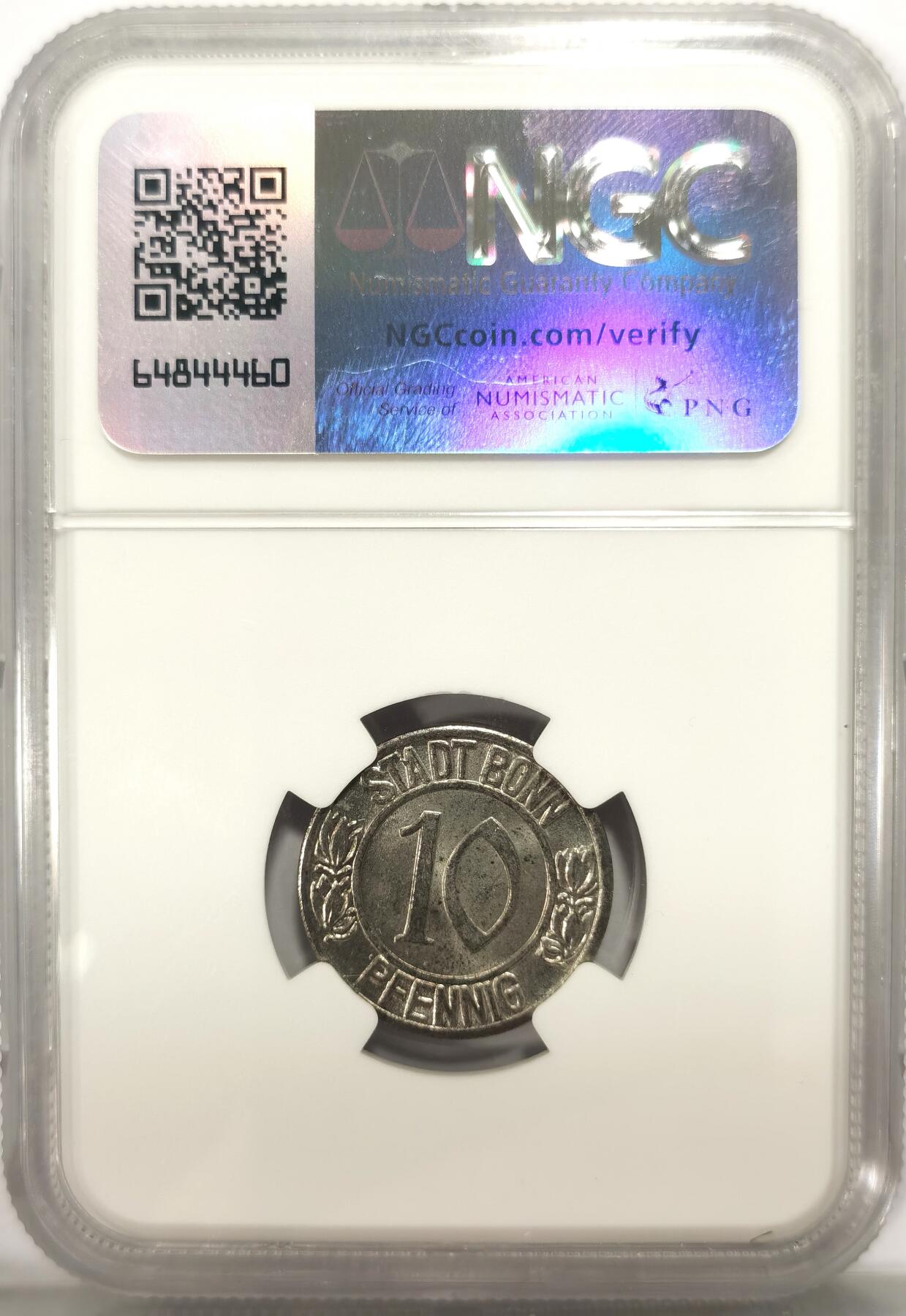 博洋堂世界钱币拍卖第106期（全场包邮） NGC MS65 德国德紧波恩1920年贝多芬10芬尼铁币，极品未氧化高分