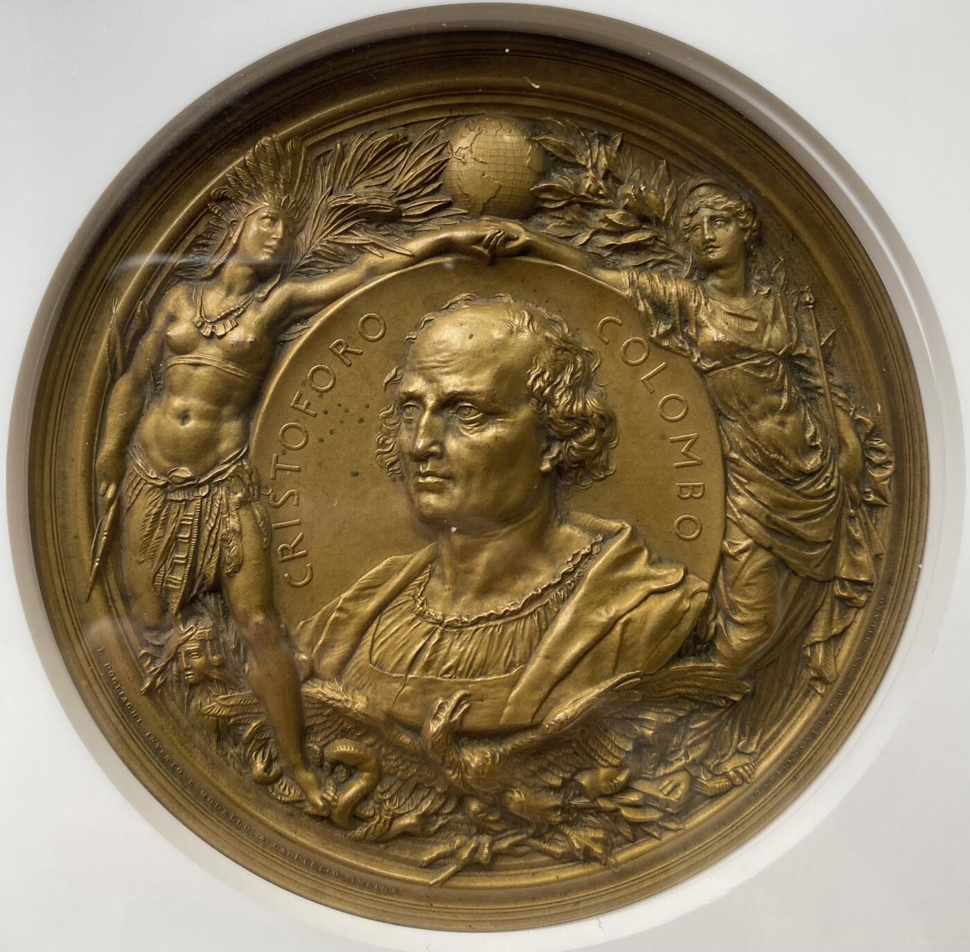 万国钱币拍卖第040期（万国2025新年大拍） NGC MS64 1922年意大利热那亚国际会议暨哥伦布发现美洲大陆430周年纪念大铜章 巨型102MM 名家Ludovico Pogliaghi设计 Angelo Cappuccio雕刻  结合了艺术、历史和收藏属性的顶级名章 400g 102mm 盒子一并赠送