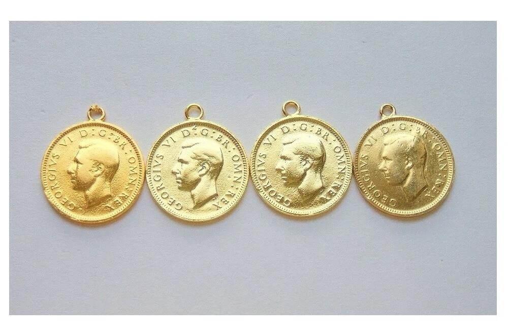 单枚价 英国二战期间乔治六世镀金高浮雕精制币章吊坠20MM