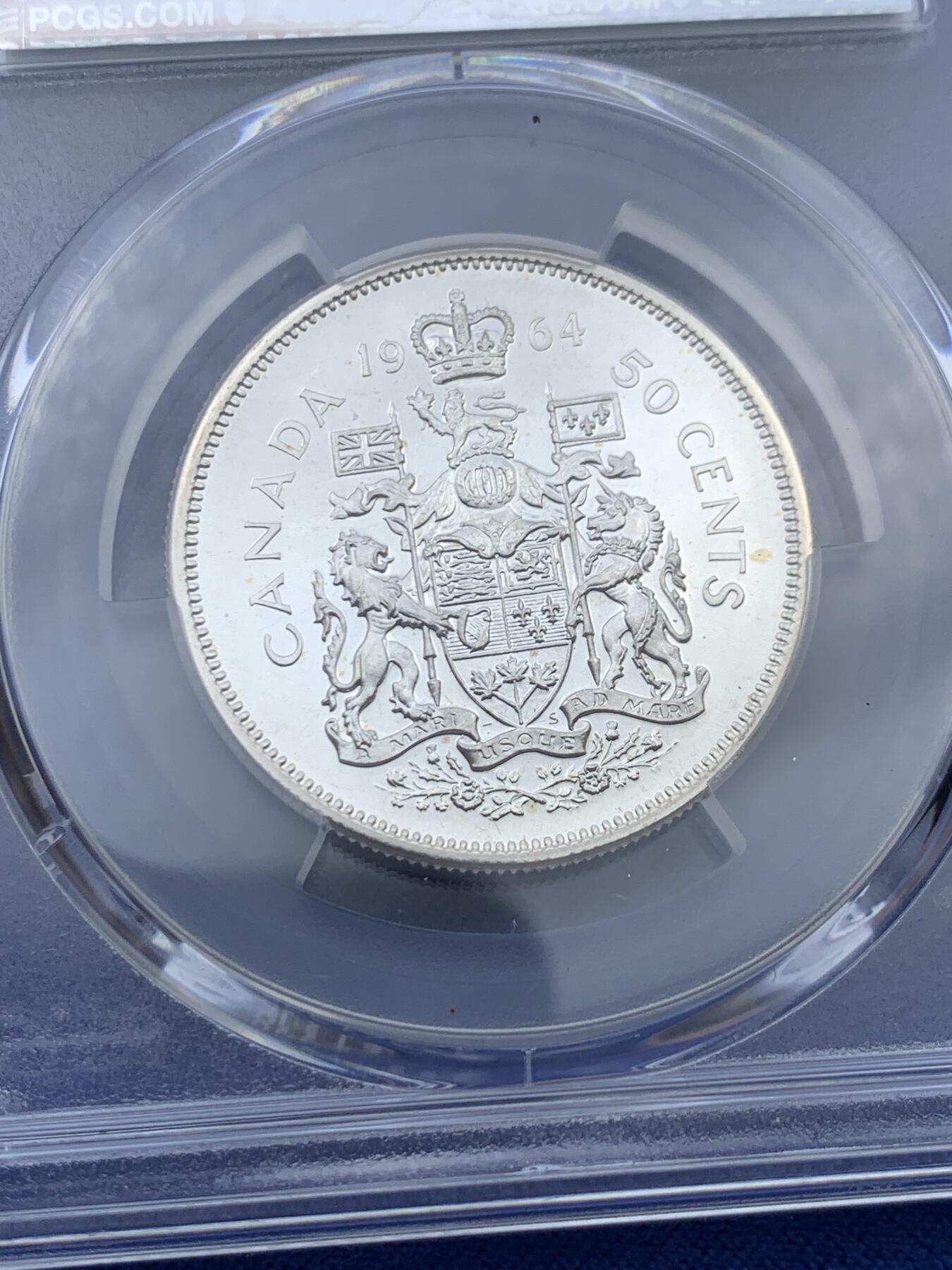 《竞宝斋》第343场 周日，周一，2场连拍 （全场包邮） PCGS PL67 加拿大1964年50分精制银币，高分好品，亚军分！