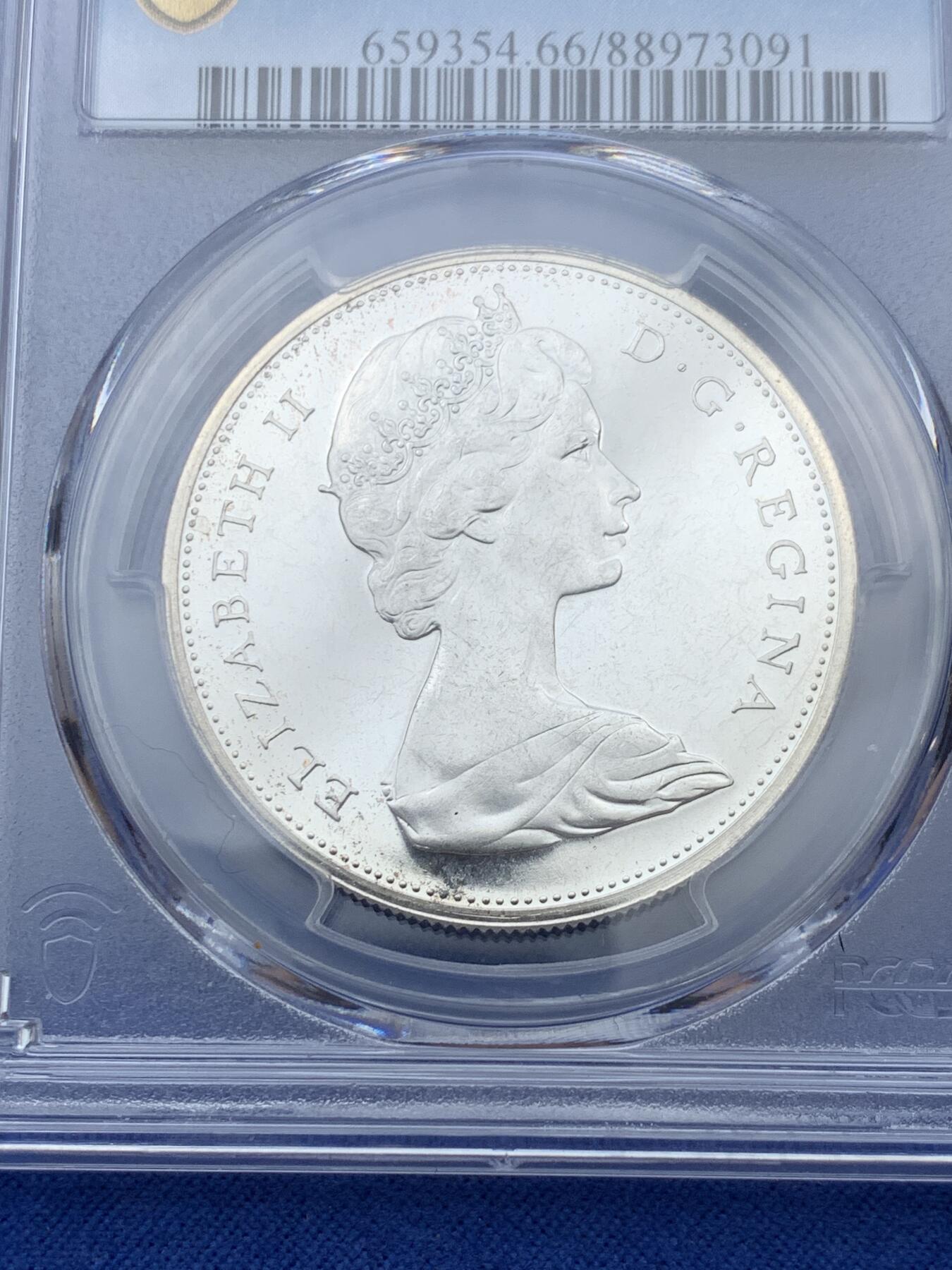 《竞宝斋》第343场 周日，周一，2场连拍 （全场包邮） PCGS PL66CAM 加拿大1965划皮船1元精制银币，币面干净漂亮！CA浮雕工艺少见！