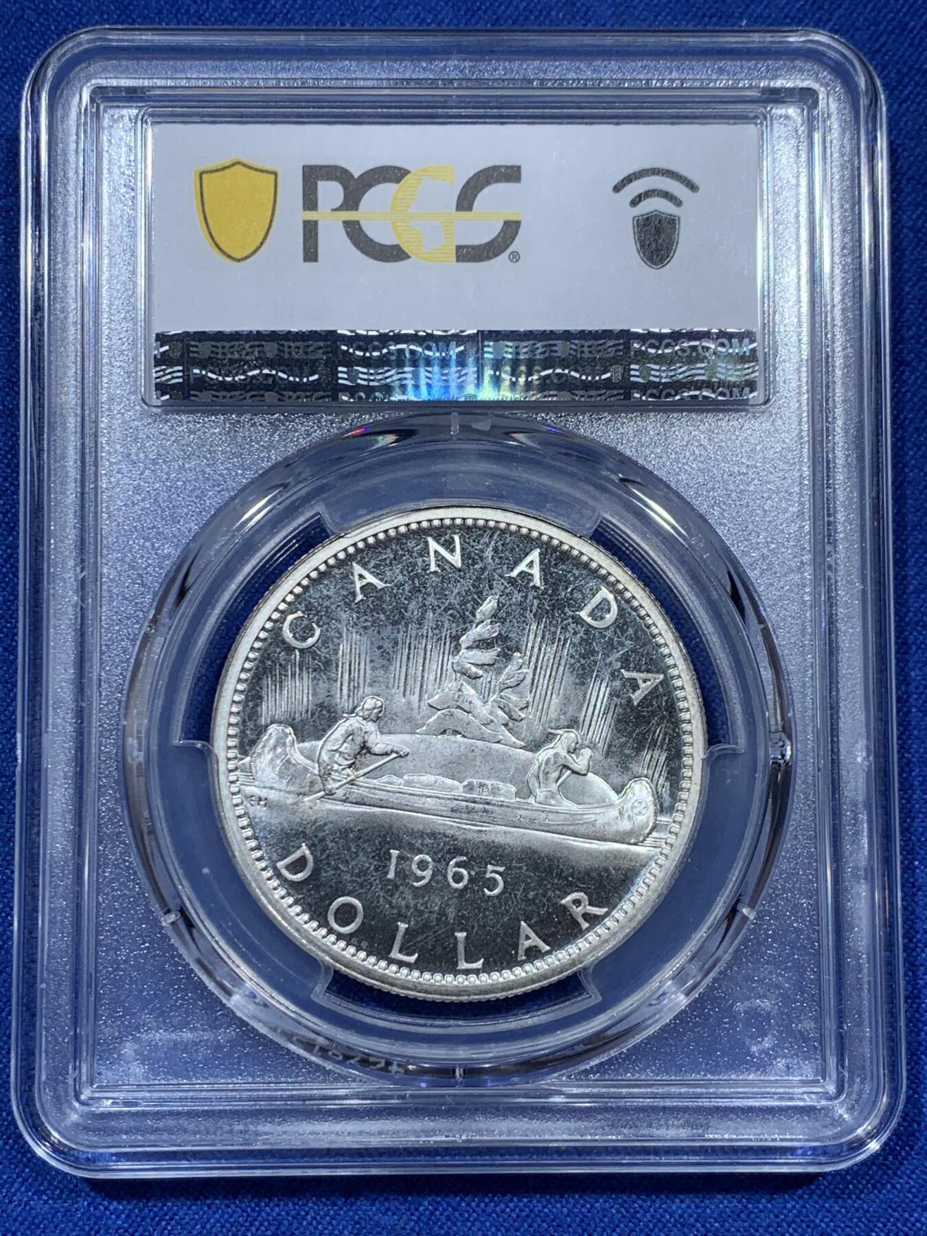 《竞宝斋》第343场 周日，周一，2场连拍 （全场包邮） PCGS PL66CAM 加拿大1965划皮船1元精制银币，币面干净漂亮！CA浮雕工艺少见！