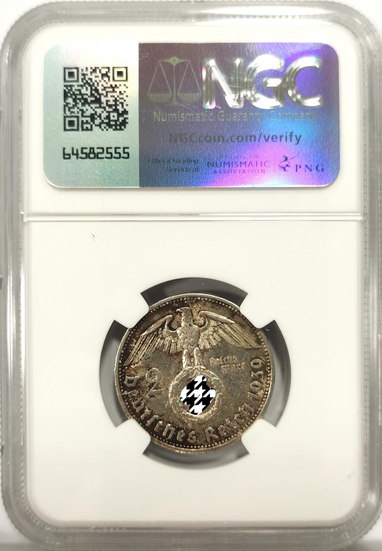 博洋堂世界钱币拍卖第106期（全场包邮） NGC MS62 德国第三帝国1939年A版兴登堡2马克银币
