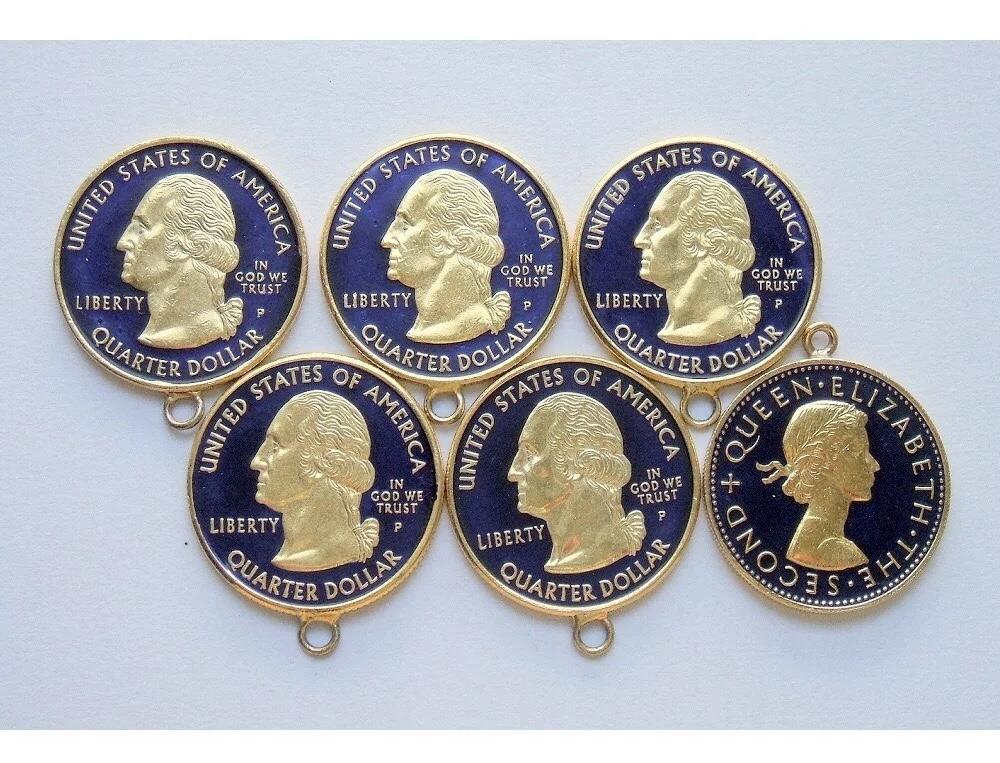 单枚价 美国国父华盛顿 琅彩镀金高浮雕精制币章吊坠 25MM