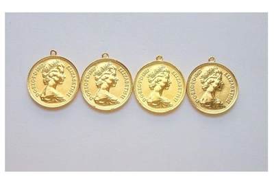 单枚价 英国伊丽莎白二世青年像 镀金高浮雕精制币章吊坠20MM  - 单枚价 英国伊丽莎白二世青年像 镀金高浮雕精制币章吊坠20MM 
