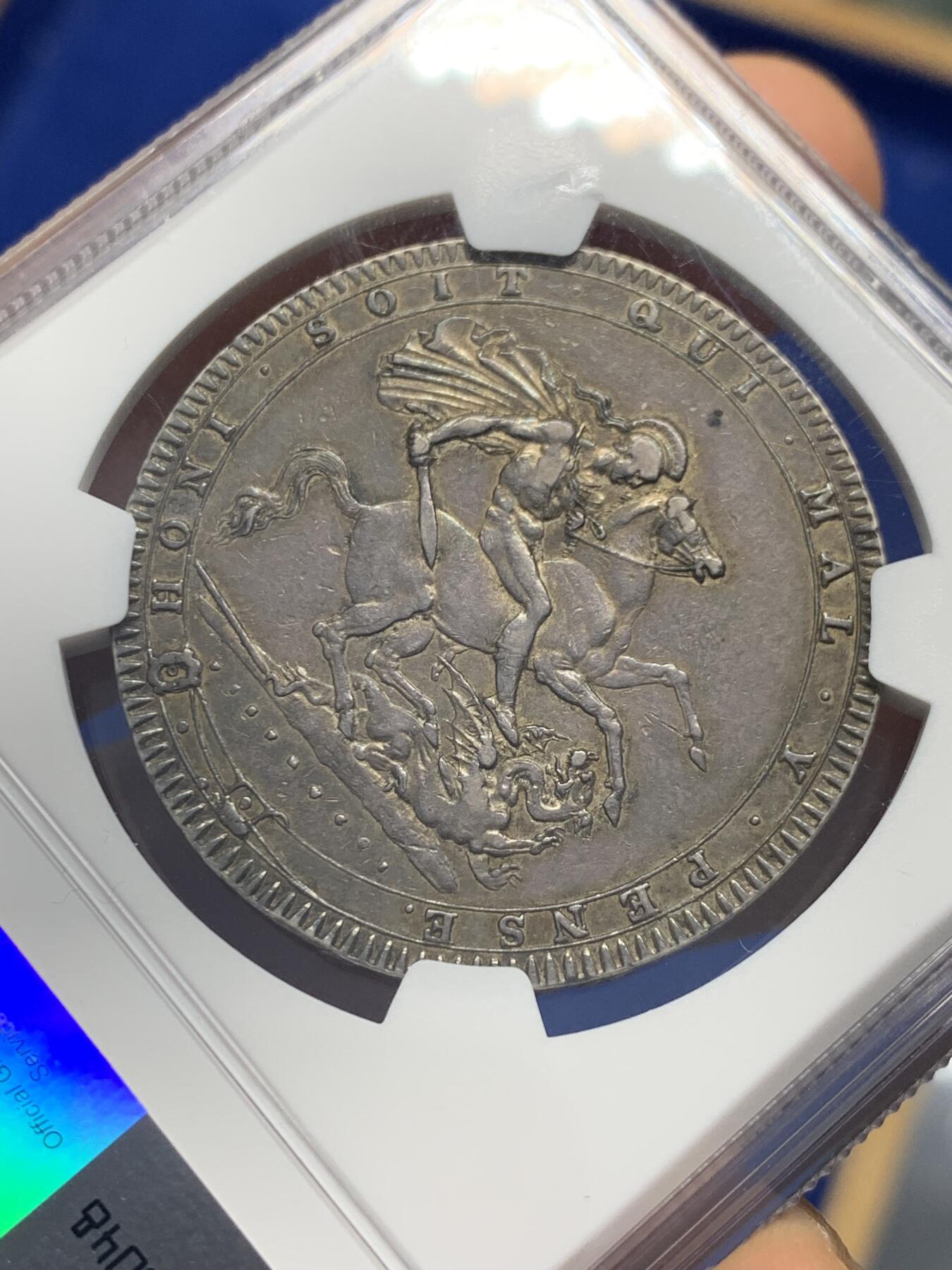 《竞宝斋》第343场 周日，周一，2场连拍 （全场包邮） NGC AU50 英国1820年乔治三世克朗银币，英伦老包浆。