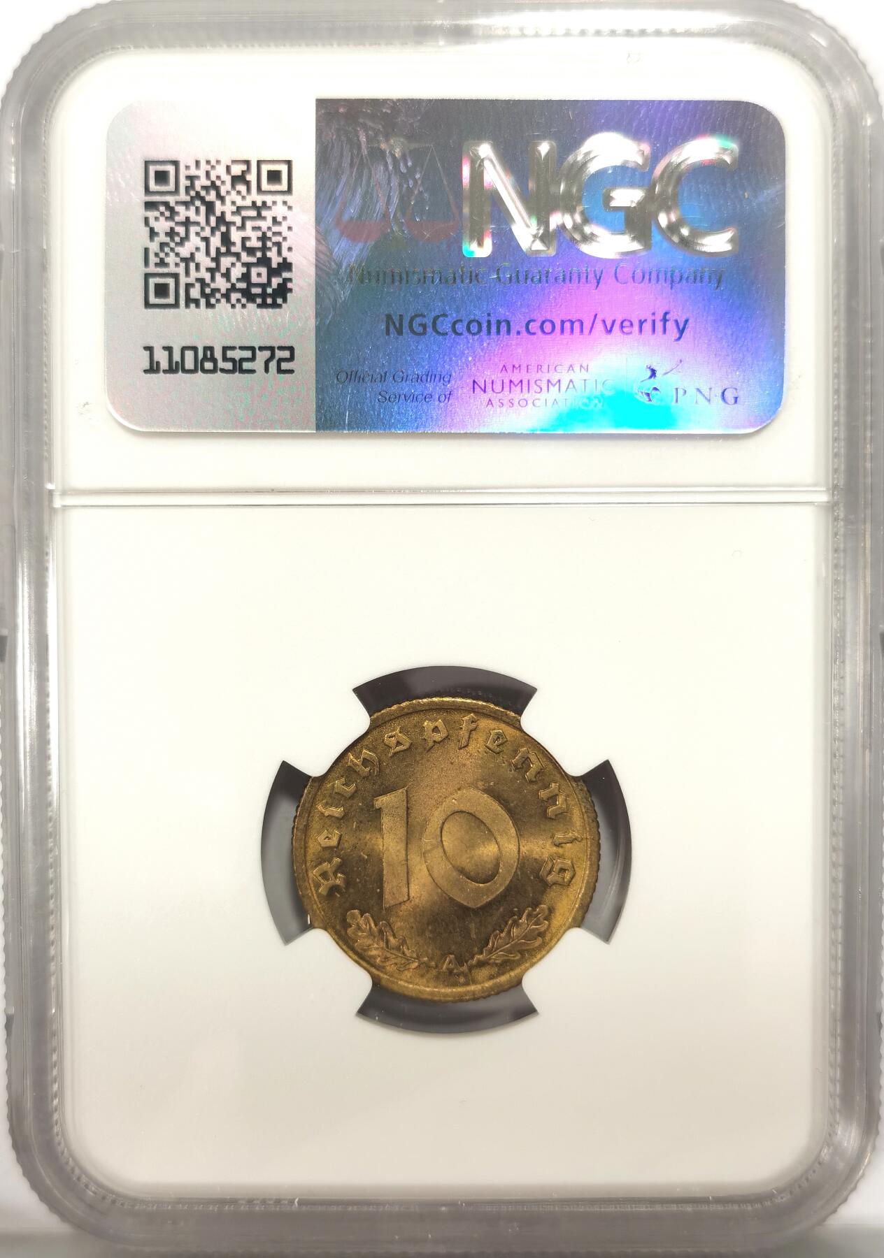博洋堂世界钱币拍卖第106期（全场包邮） NGC MS64 德国第三帝国1939年A版10芬尼铜币