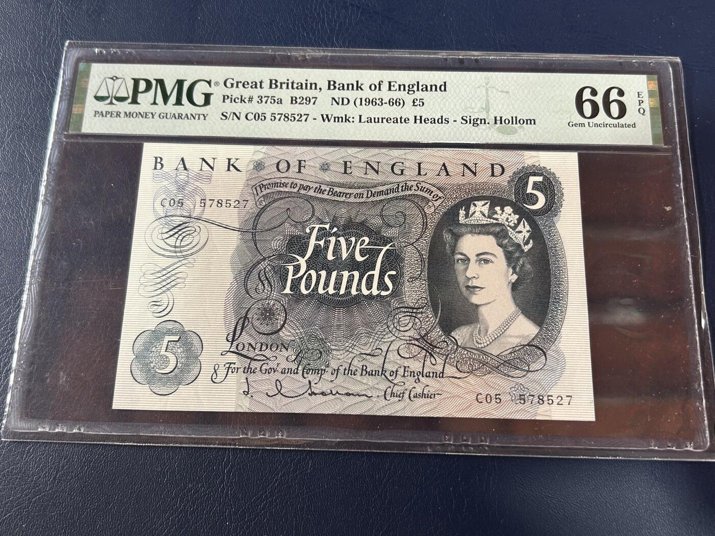 收藏联盟Quantum Auction 第404期拍卖 @征集拍品 长期供货可享分佣福利 1963-66年英国5镑 PMG66E