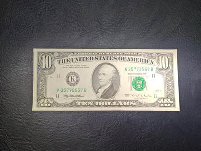 美国纸币 1995年 小头版 10美元 K区 全程无4 全新UNC - 美国纸币 1995年 小头版 10美元 K区 全程无4 全新UNC