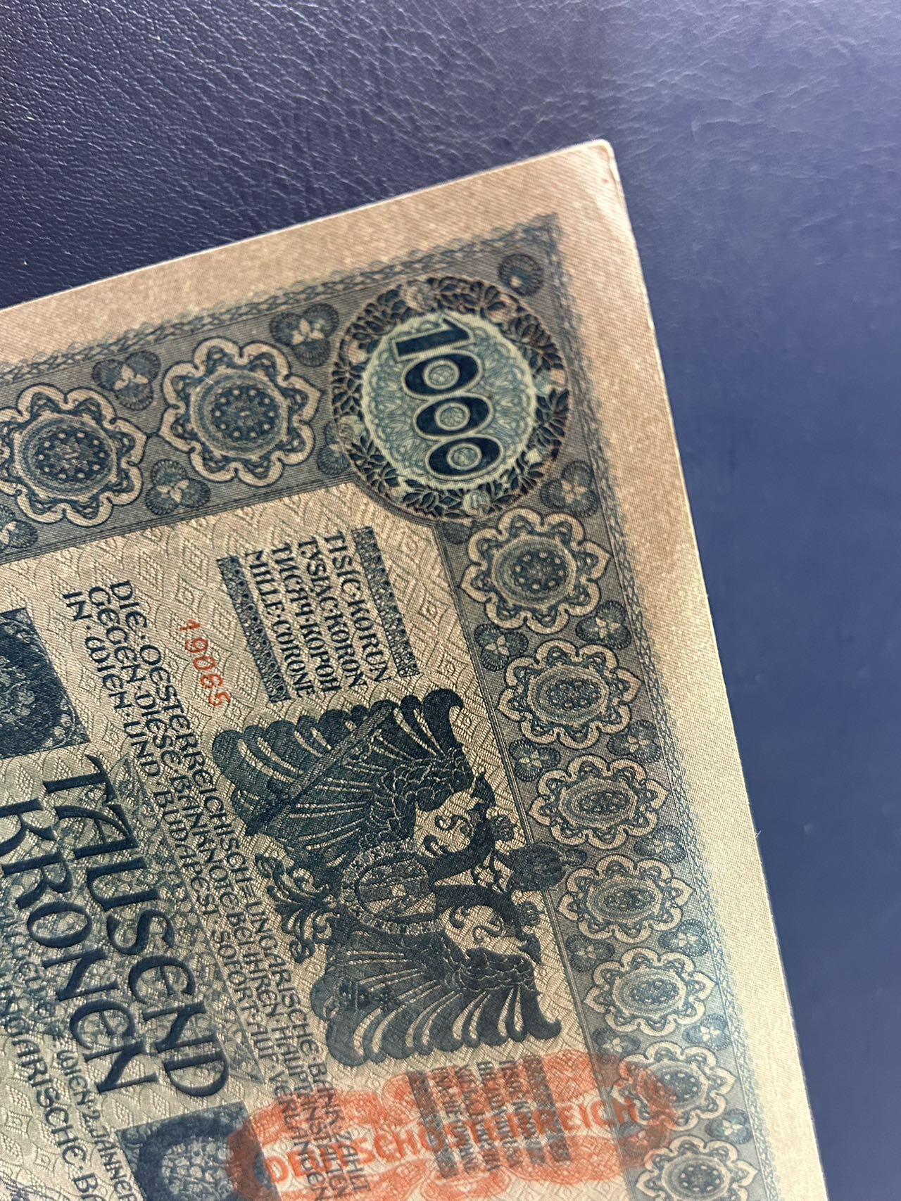 收藏联盟Quantum Auction 第403期拍卖 @征集拍品 长期供货可享分佣福利 1902年奥地利1000克朗 大票幅 UNC- 边角有折 见图详参