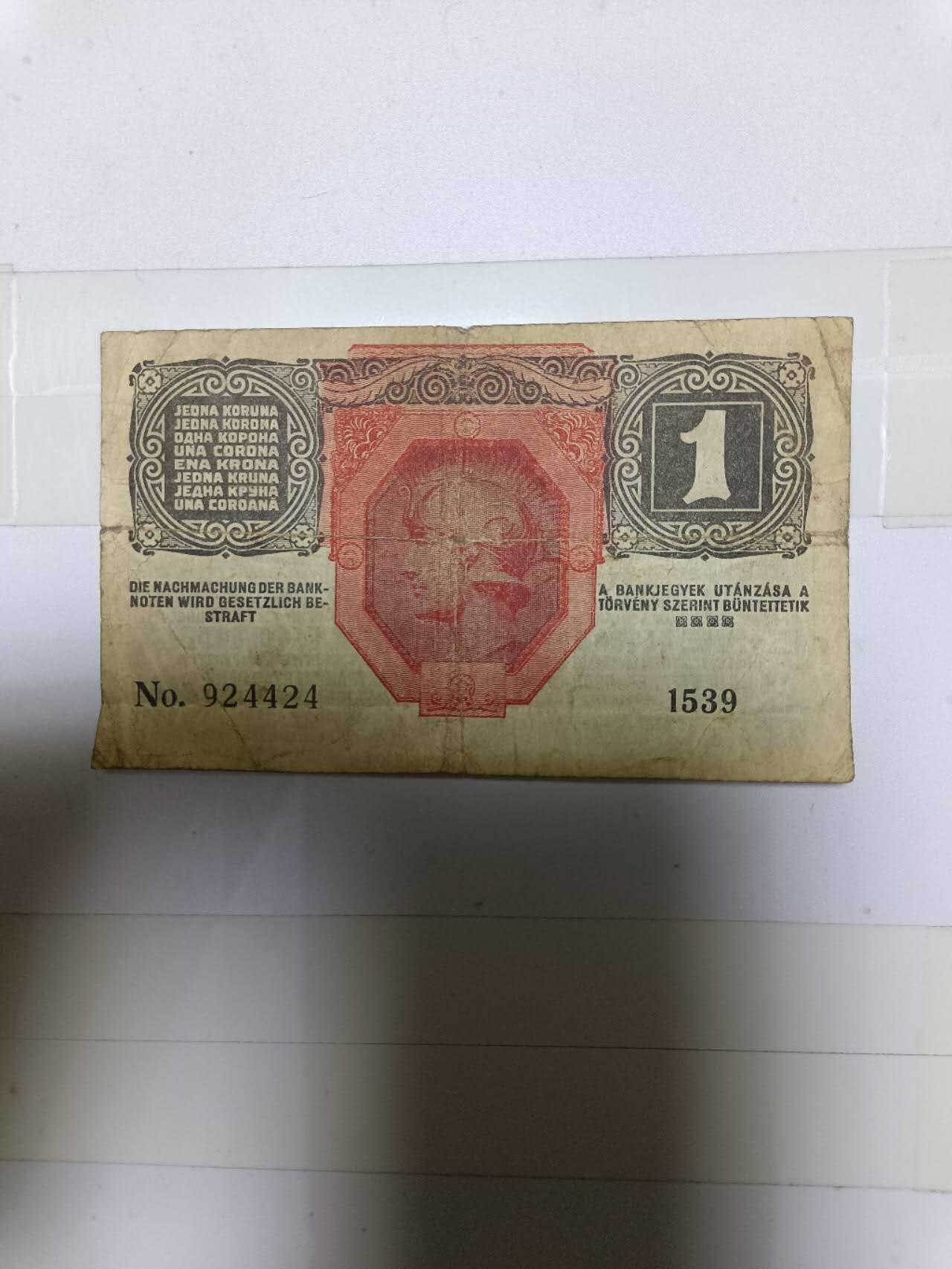 【20250102】非全新纸币第207场 奥地利早期1克朗，有裂缝