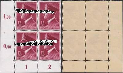 MNH 德国邮票 1942年 生日邮票 四连体带边 第三帝国 - MNH 德国邮票 1942年 生日邮票 四连体带边 第三帝国