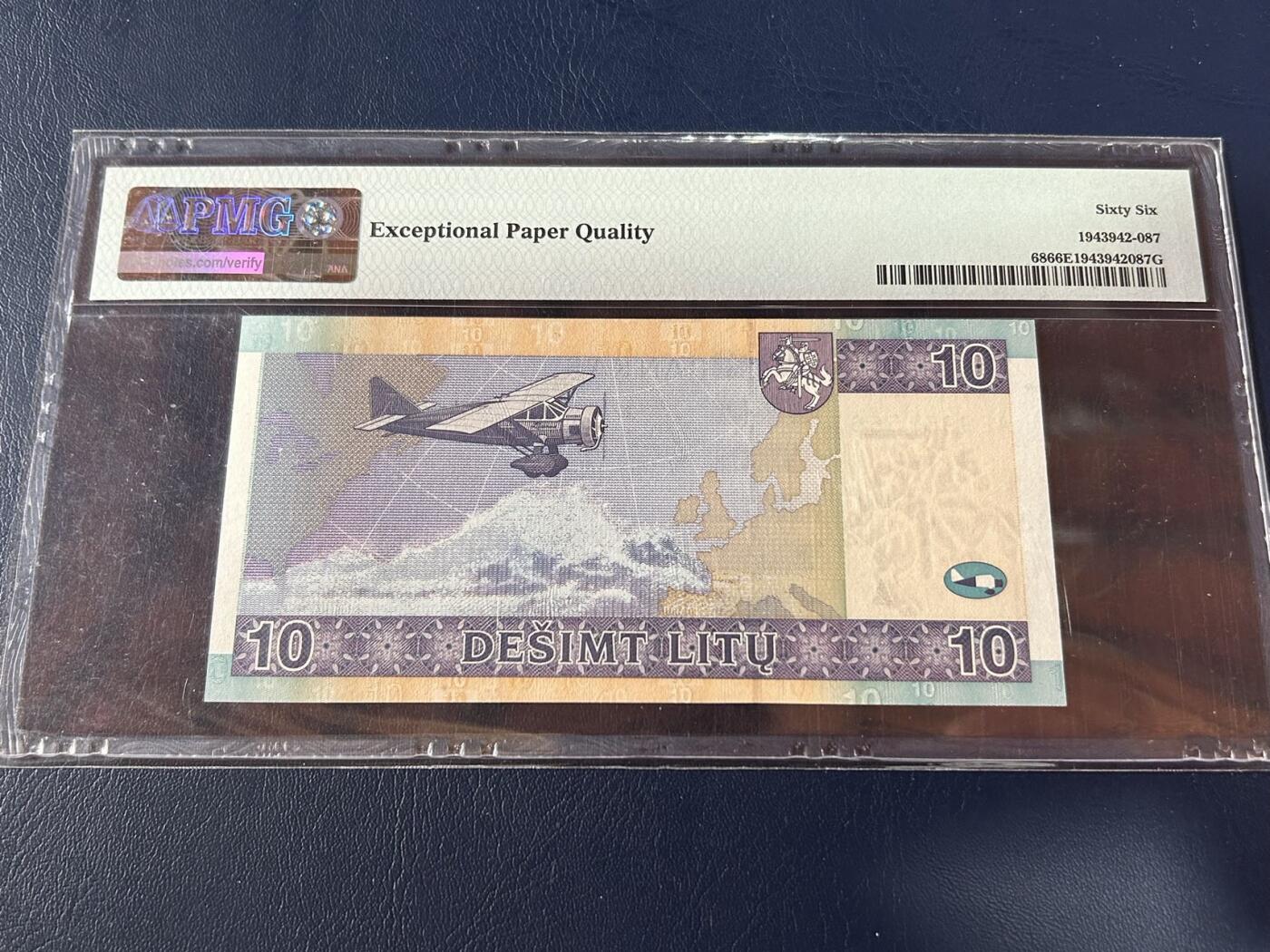 收藏联盟Quantum Auction 第404期拍卖 @征集拍品 长期供货可享分佣福利 2007年立陶宛10里特 无47双尾6 PMG66E