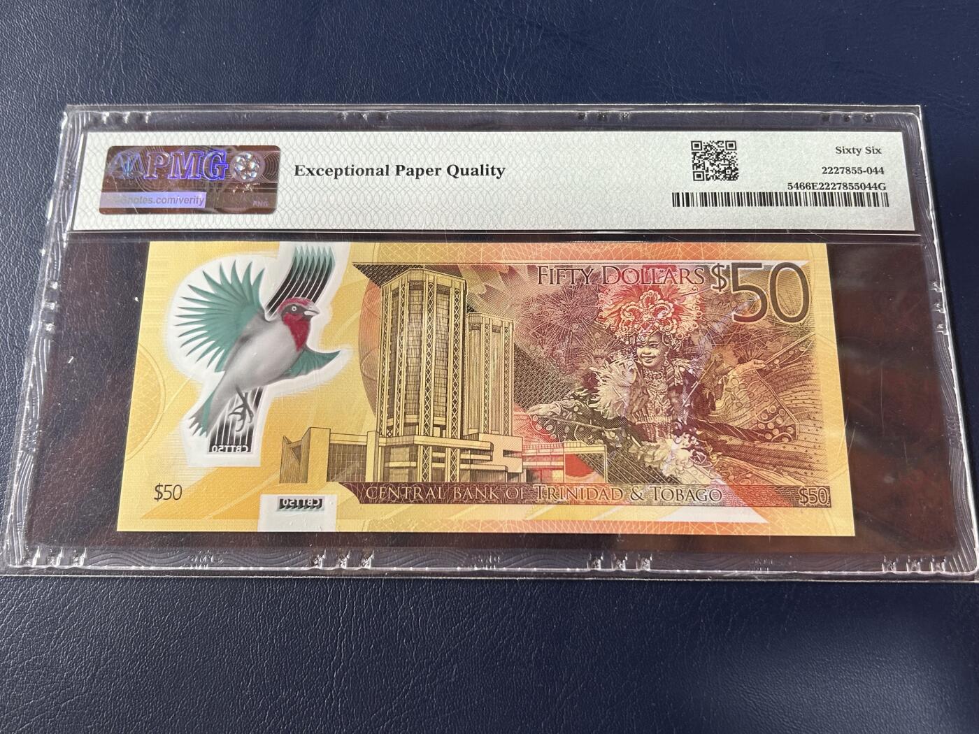 收藏联盟Quantum Auction 第404期拍卖 @征集拍品 长期供货可享分佣福利 2014年特立尼达和多巴哥50元 号码无347 纪念钞 PMG66E