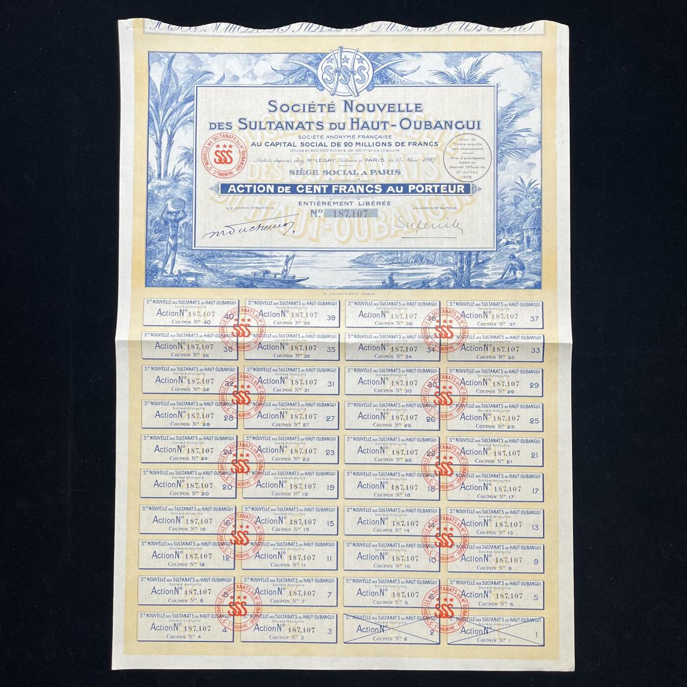 1927年法属非洲苏丹公债100法郎