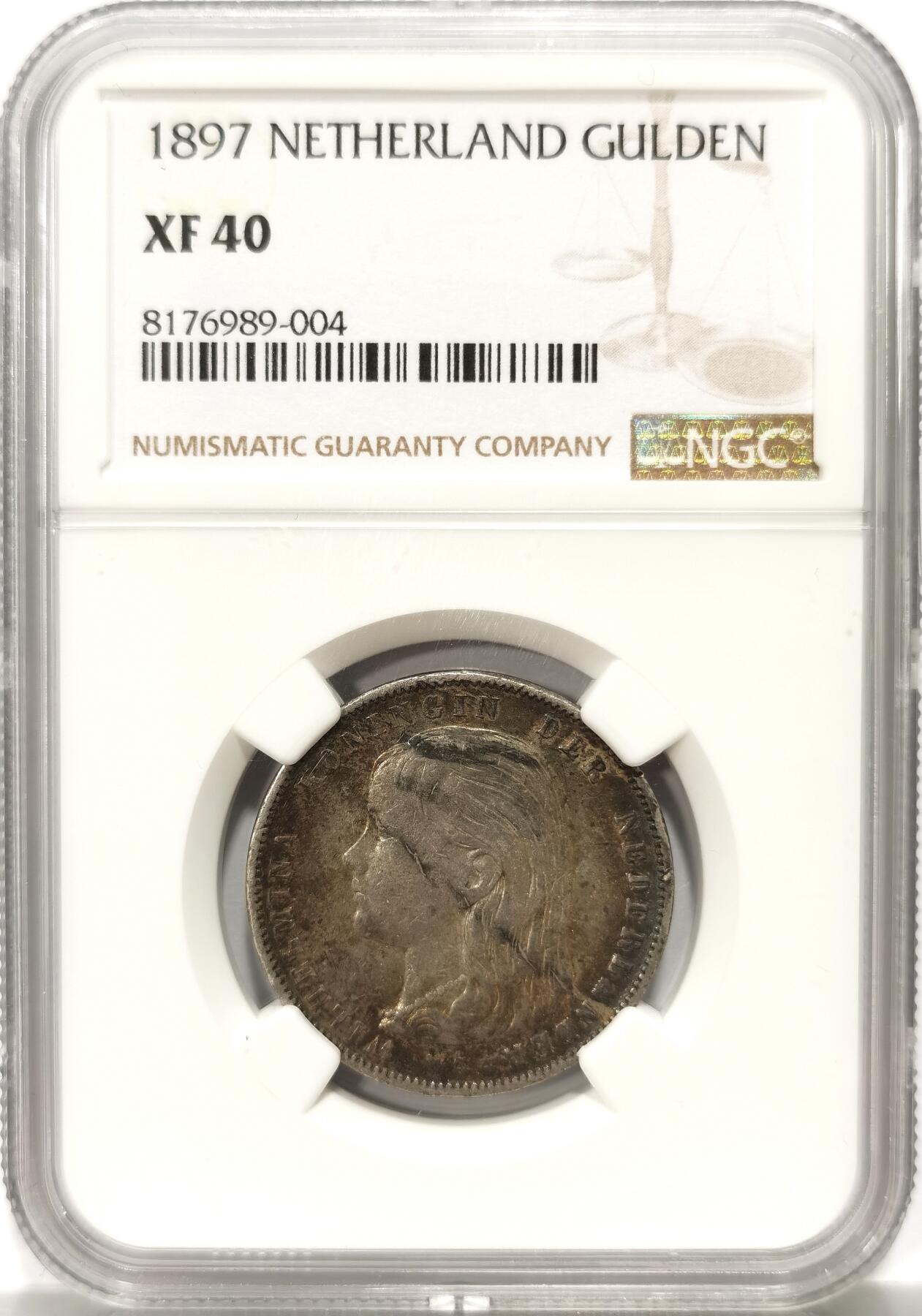 博洋堂世界钱币拍卖第106期（全场包邮） NGC XF40 荷兰1897年威廉敏娜1盾银币,经典萝莉头造型