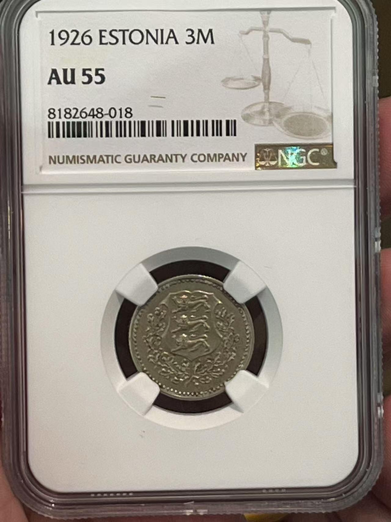 NGC-AU55 1926爱沙尼亚3马克花枝版少见