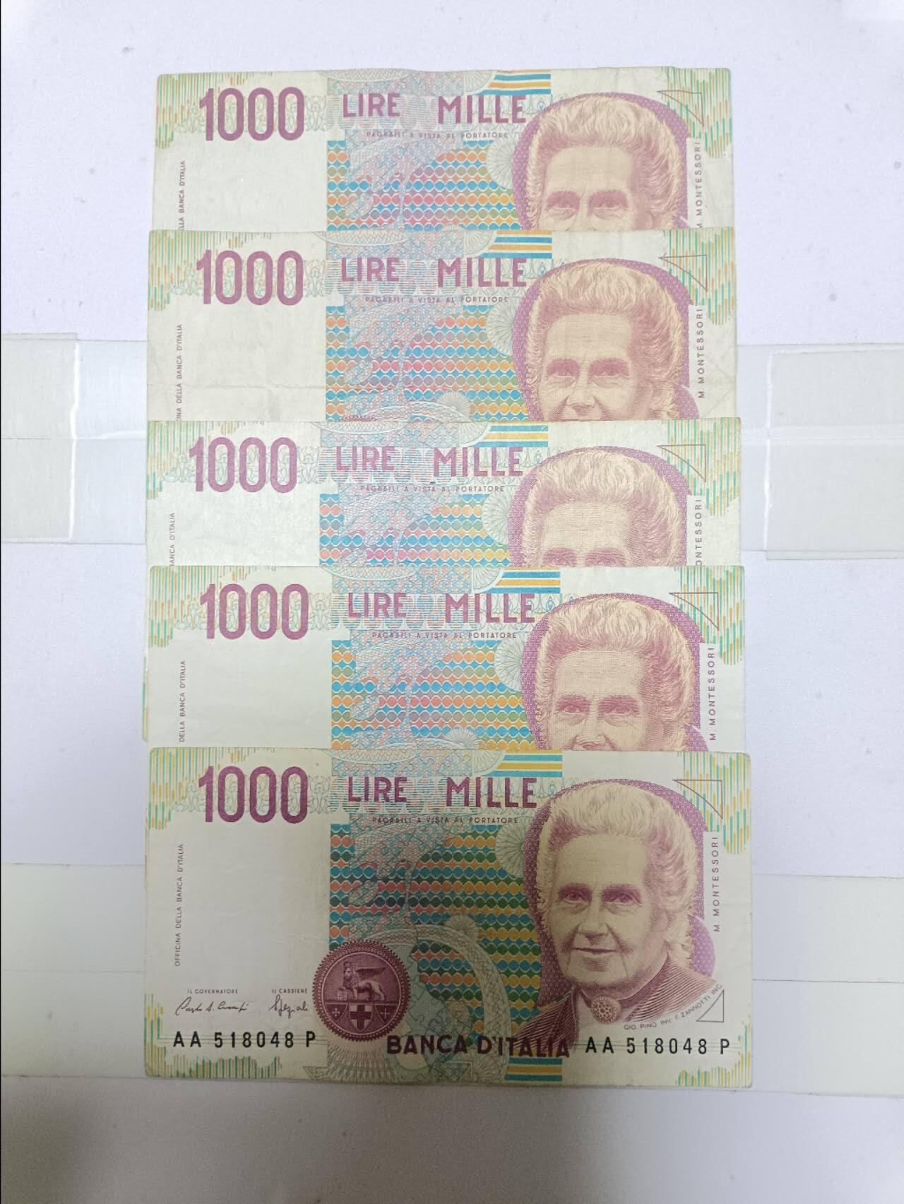 【20250103】非全新纸币第208场 意大利1000里拉5张纸币