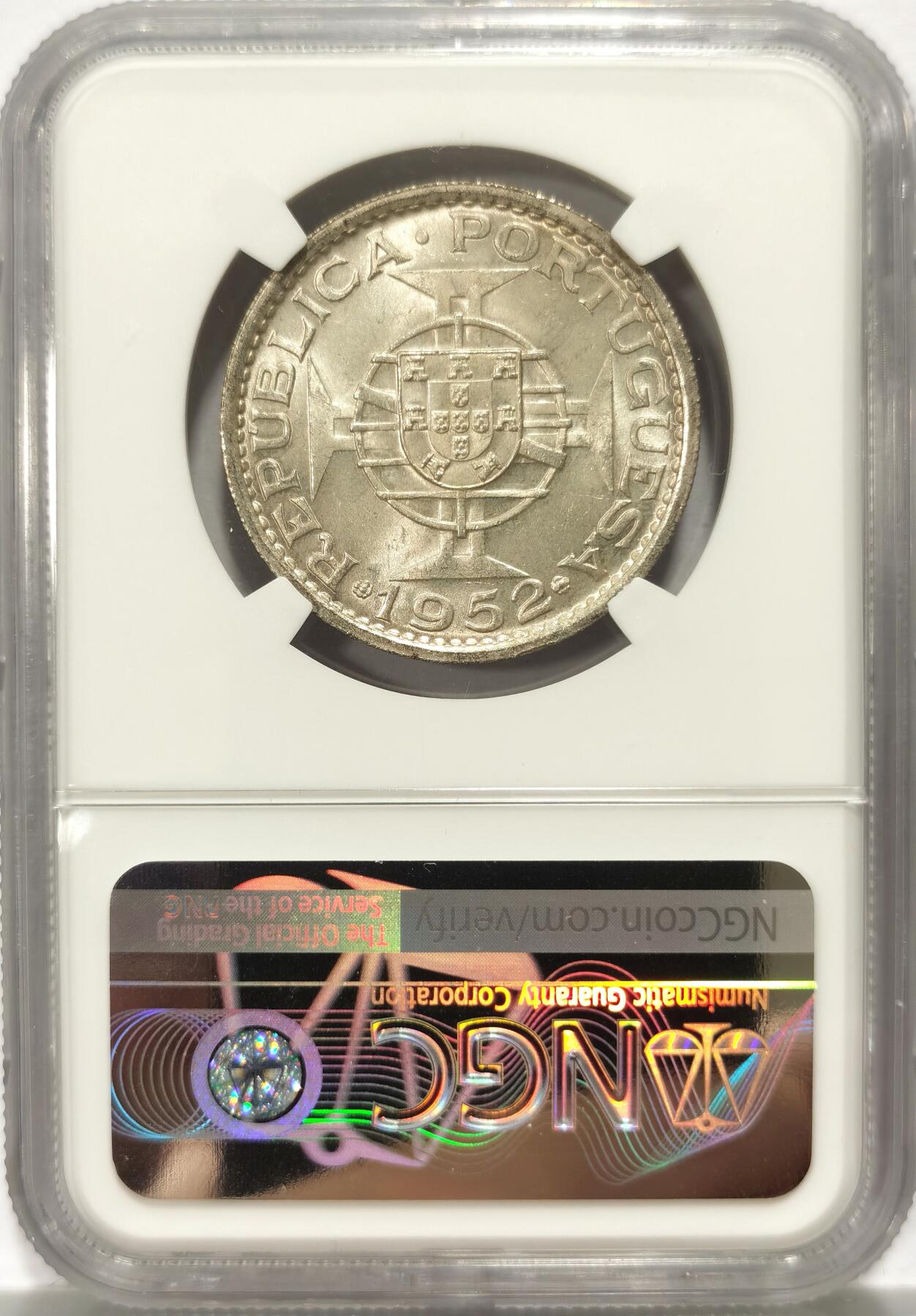 博洋堂世界钱币拍卖第106期（全场包邮） NGC MS64 葡属澳门1952年伍圆银币