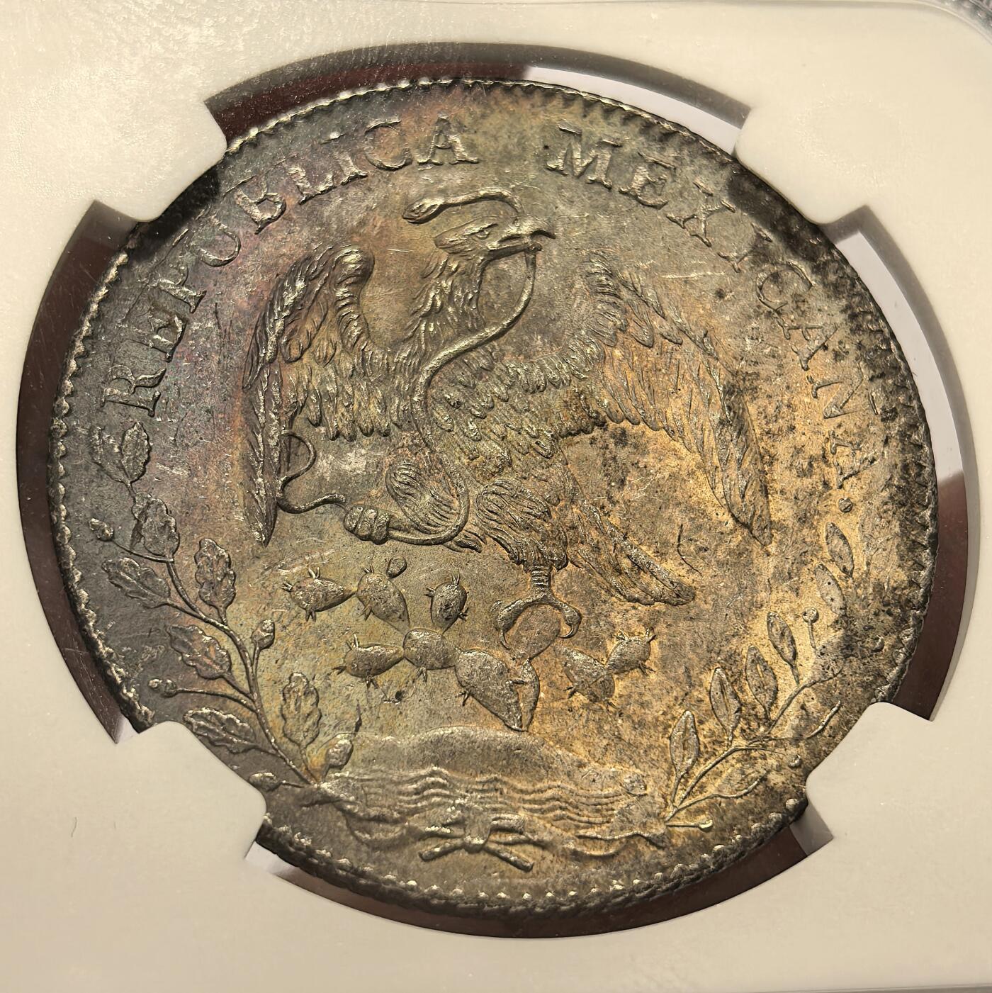 博洋堂世界钱币拍卖第106期（全场包邮） NGC MS61 墨西哥1897年ZS FZ版花边鹰洋，关门年份，完美窖藏五彩