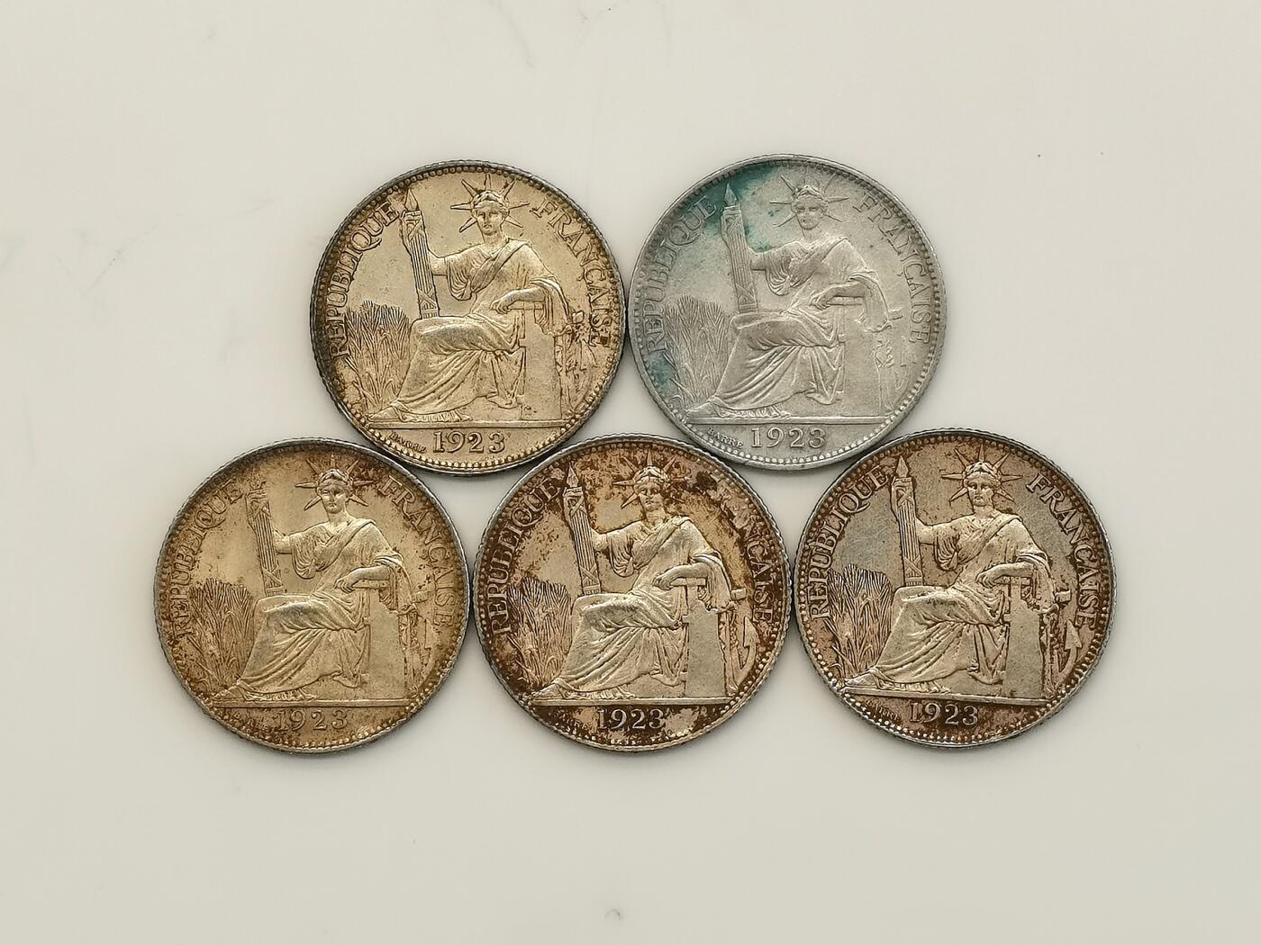 博洋堂世界钱币拍卖第106期（全场包邮） 1923年坐洋二角 原味转光 5枚一组 品相如图