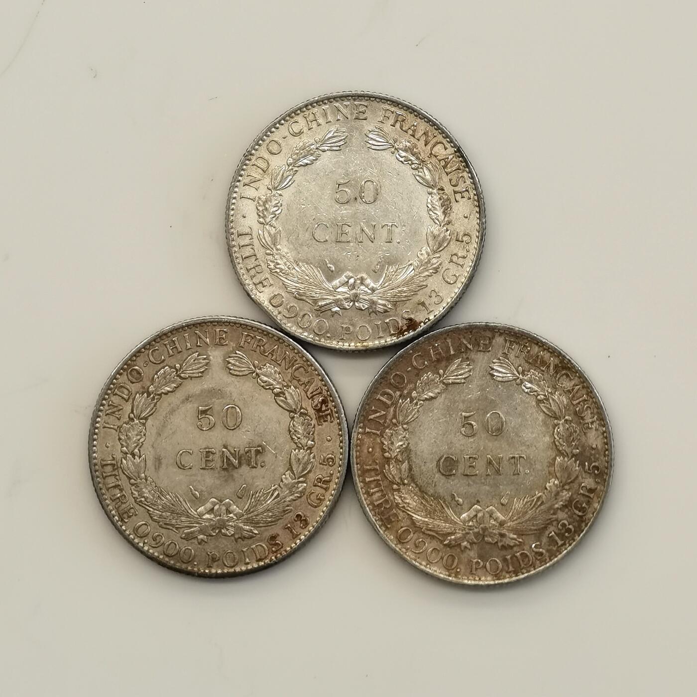 博洋堂世界钱币拍卖第106期（全场包邮） 1936年坐洋半圆 原味转光 3枚一组 品相如图