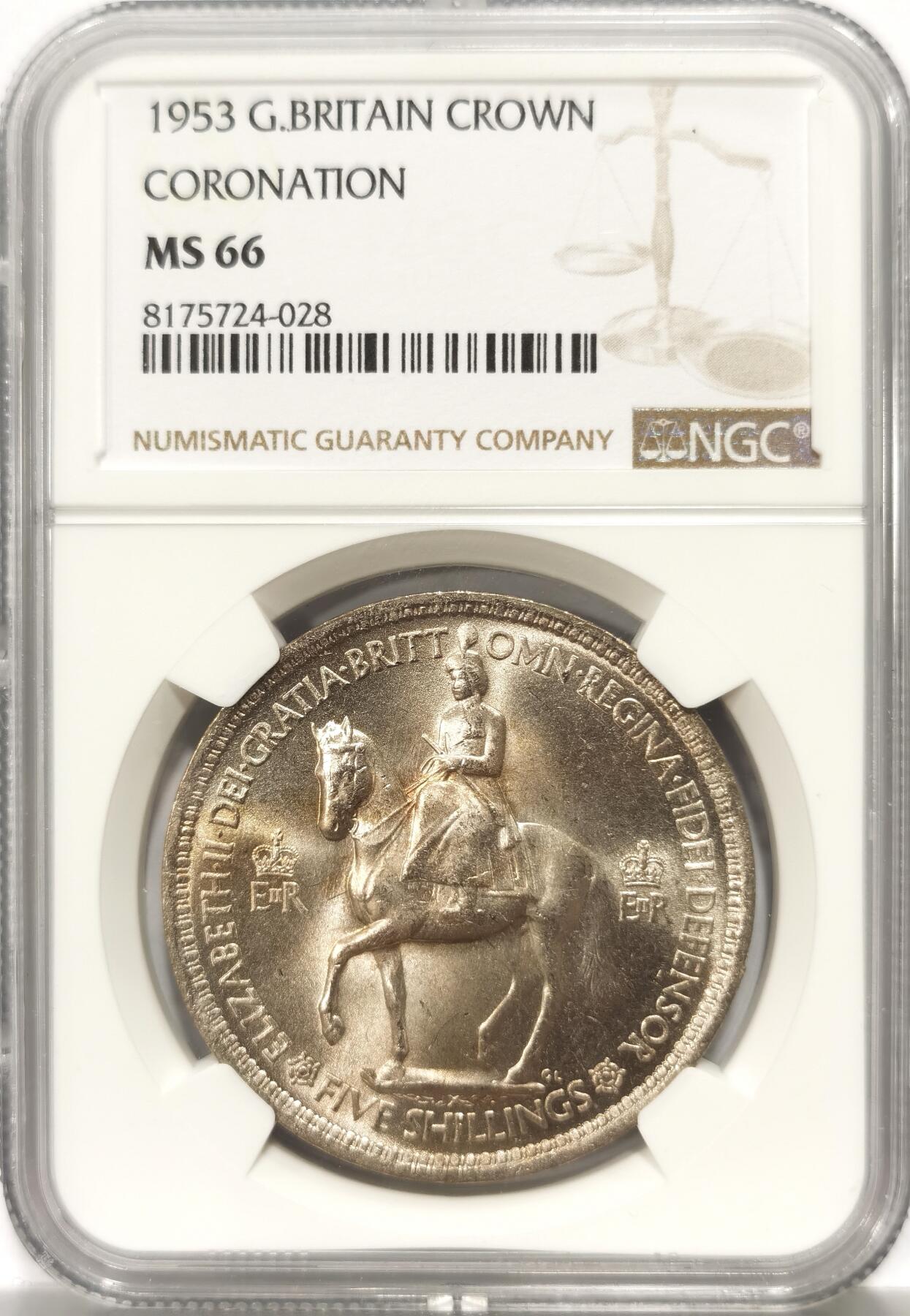 博洋堂世界钱币拍卖第106期（全场包邮） NGC MS66 英国1953年伊丽莎白二世登基纪念克朗，少见高分